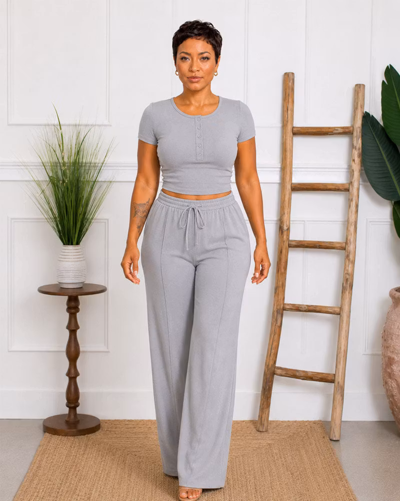 Easy Hours Button-Top Pant Set - cutemingle