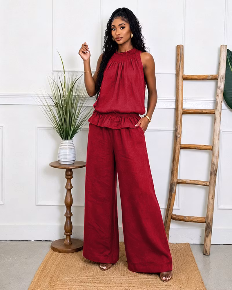 Solea Ruffle Linen Pants Set - cutemingle