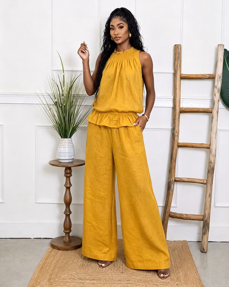 Solea Ruffle Linen Pants Set - cutemingle