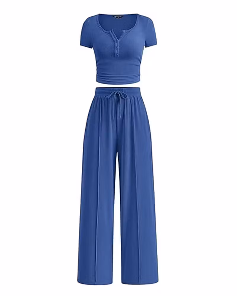 Easy Hours Button-Top Pant Set - cutemingle