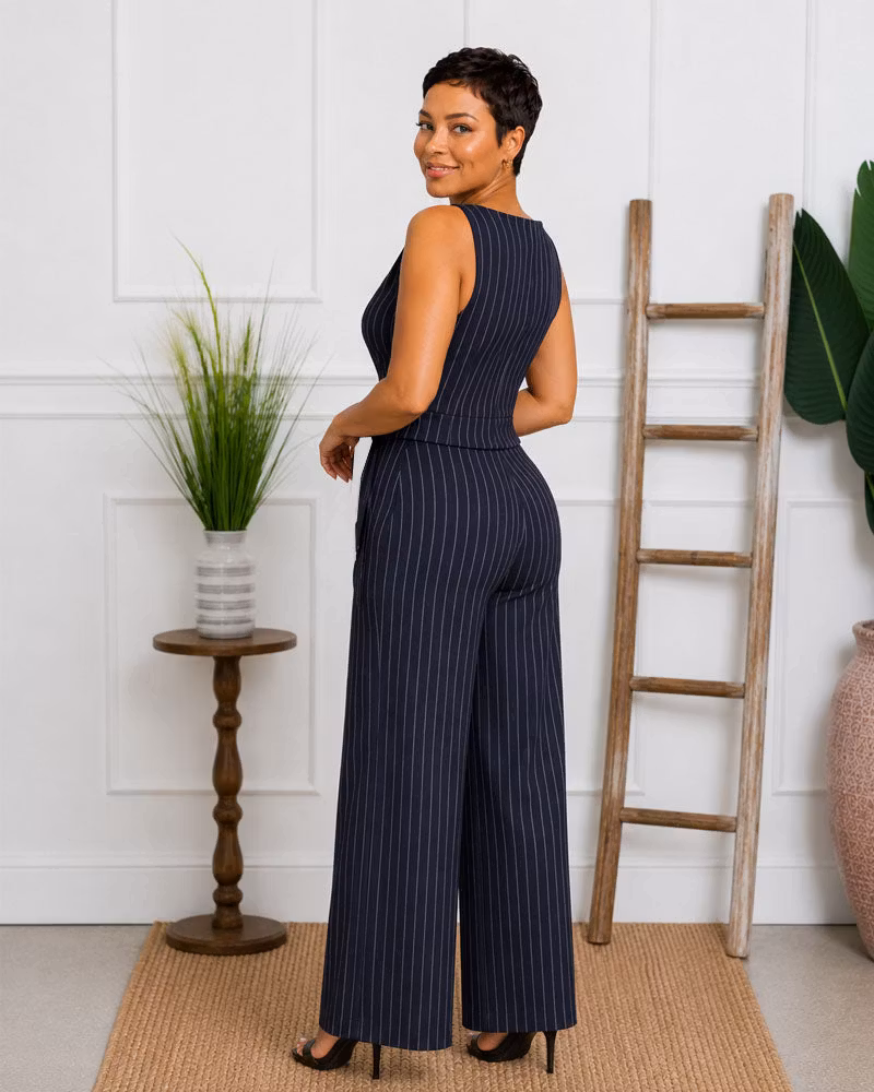 Stephanie Pinstripe Pant Set - cutemingle
