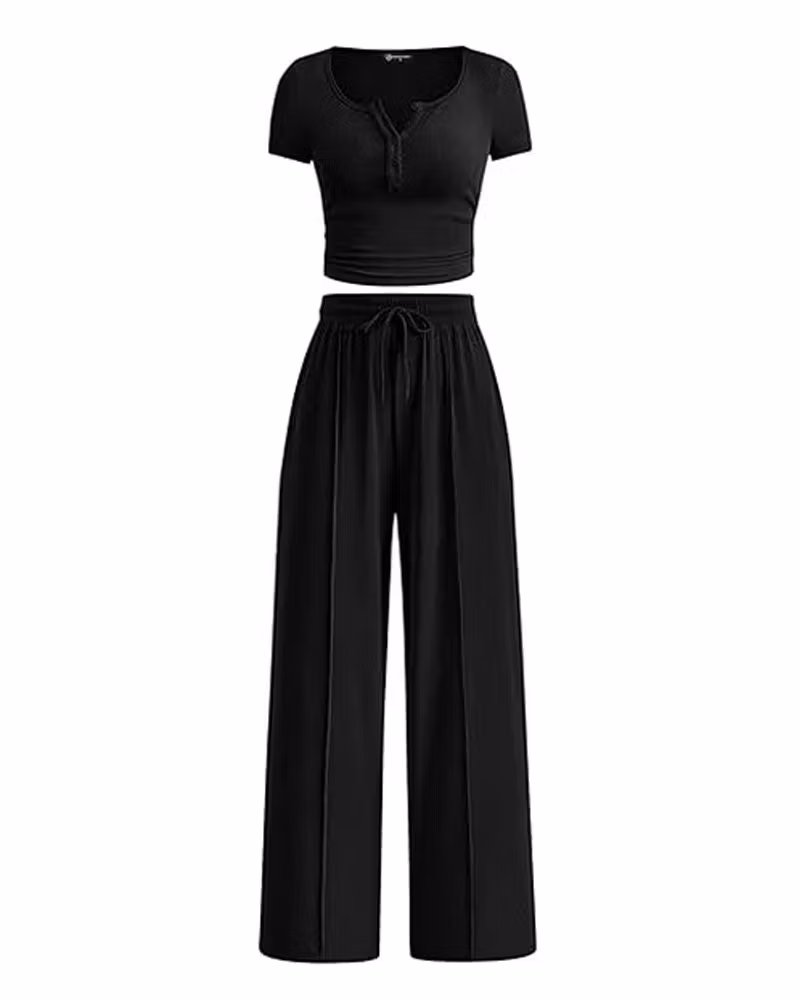 Easy Hours Button-Top Pant Set - cutemingle