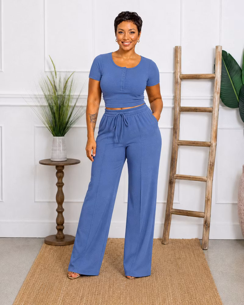 Easy Hours Button-Top Pant Set - cutemingle