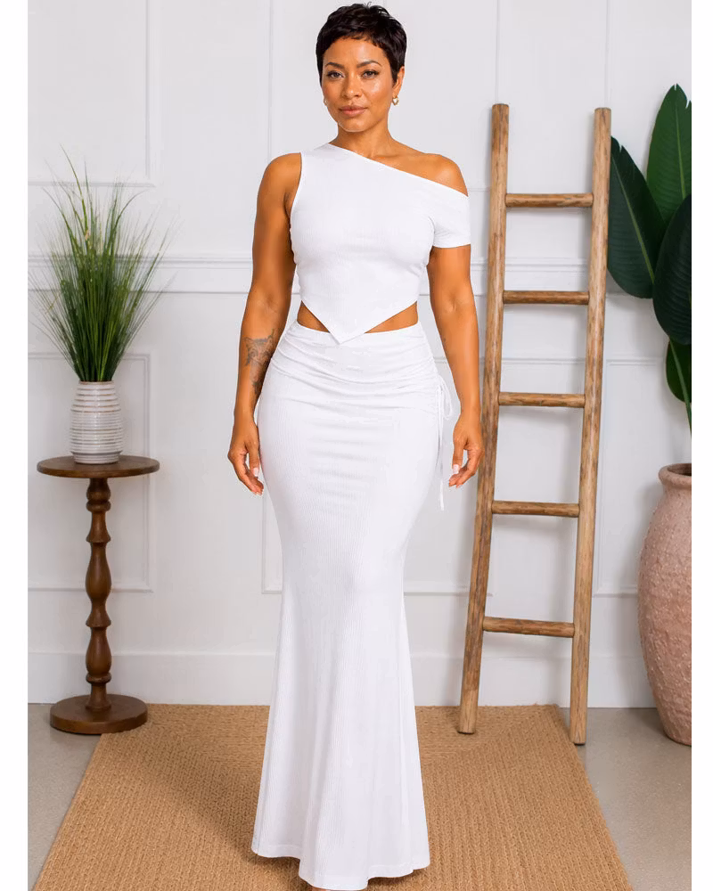 Asymmetrical Crop Tee & Mermaid Skirt Set - cutemingle