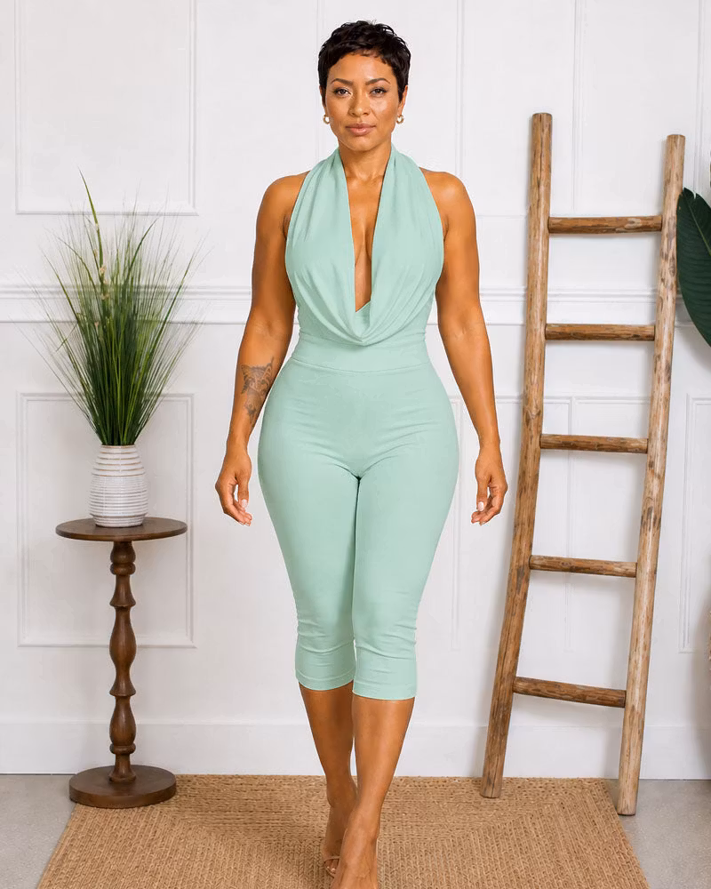 Lexia Backless Capri Leg Jumpsuit - cutemingle