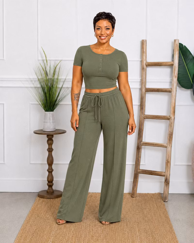 Easy Hours Button-Top Pant Set - cutemingle