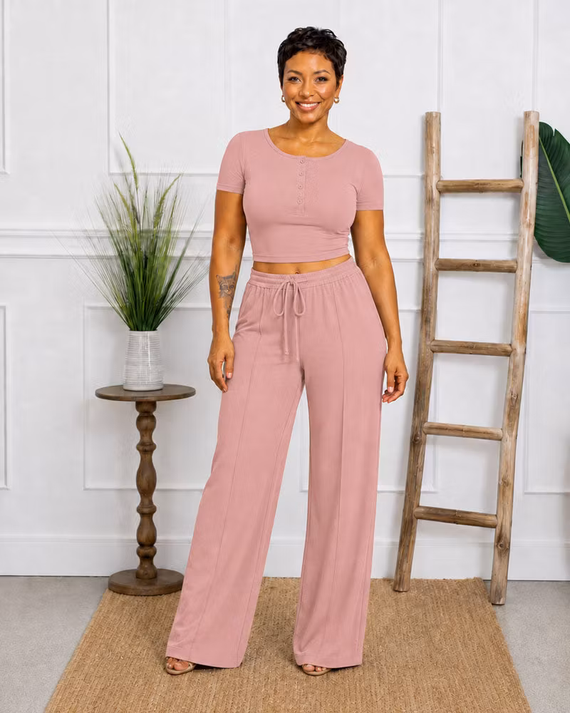 Easy Hours Button-Top Pant Set - cutemingle
