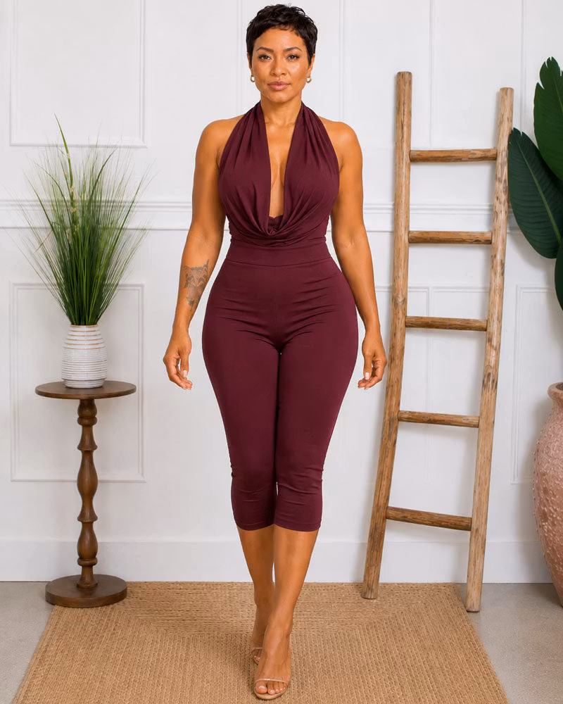 Lexia Backless Capri Leg Jumpsuit - cutemingle