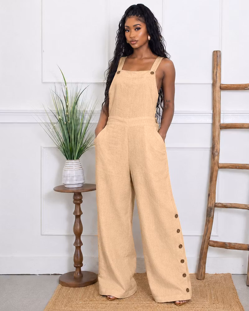 Marlow Button Wide-Leg Overall - cutemingle
