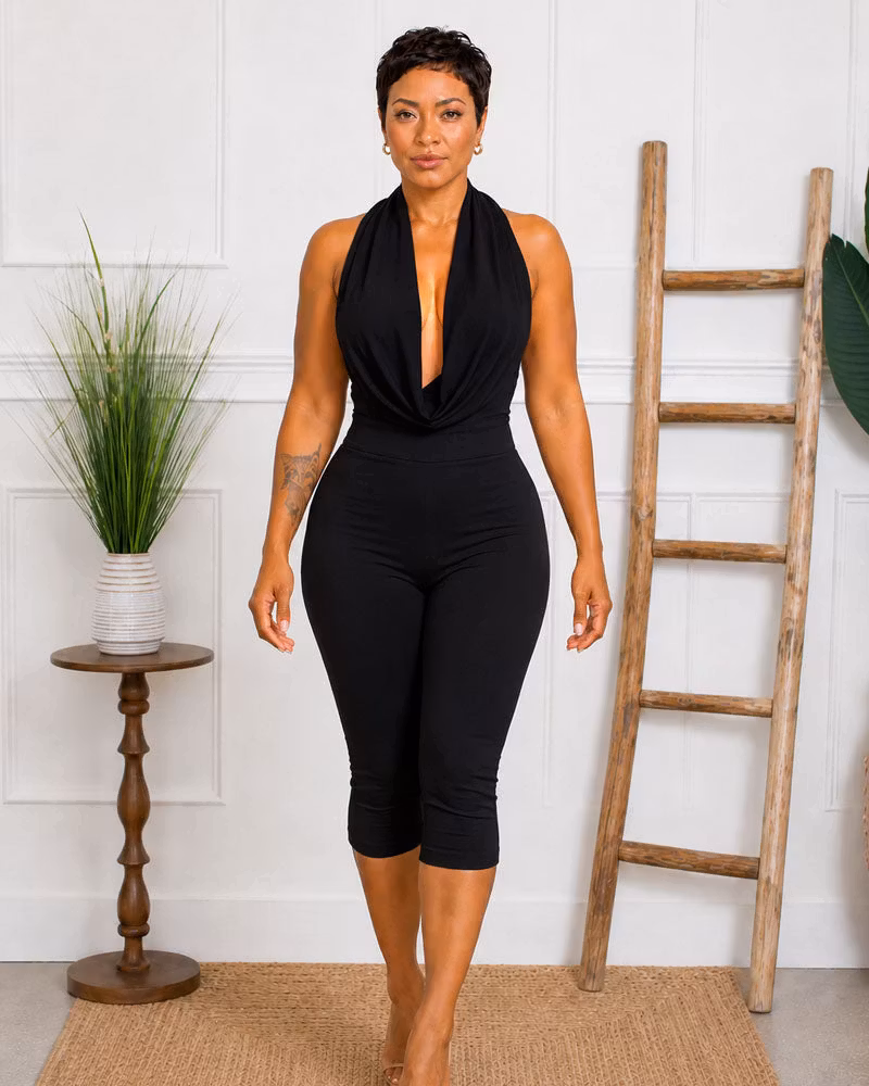 Lexia Backless Capri Leg Jumpsuit - cutemingle