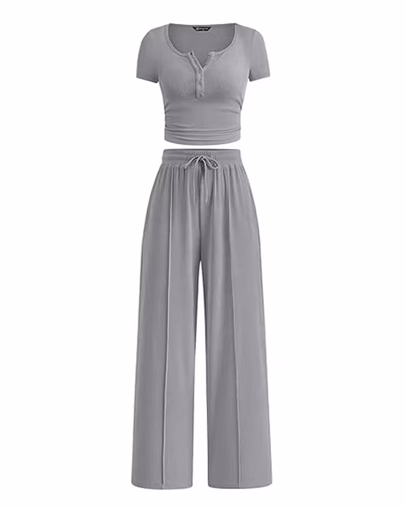 Easy Hours Button-Top Pant Set - cutemingle