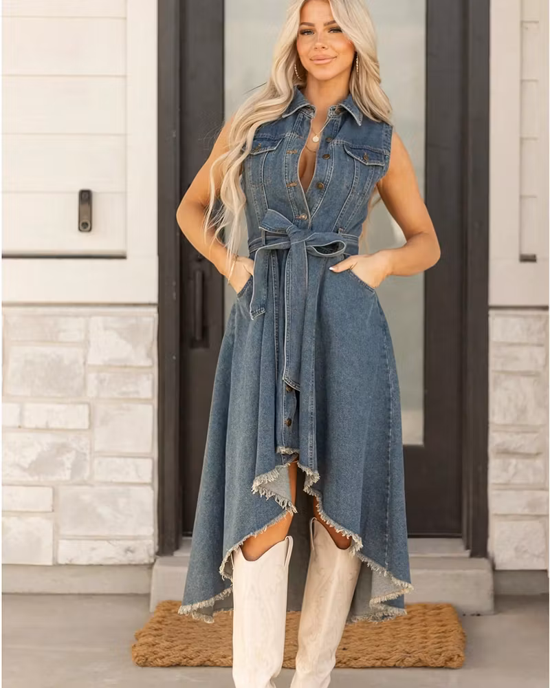 Raw Cut Muse Denim Dress - cutemingle