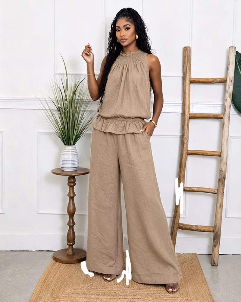 Solea Ruffle Linen Pants Set - cutemingle