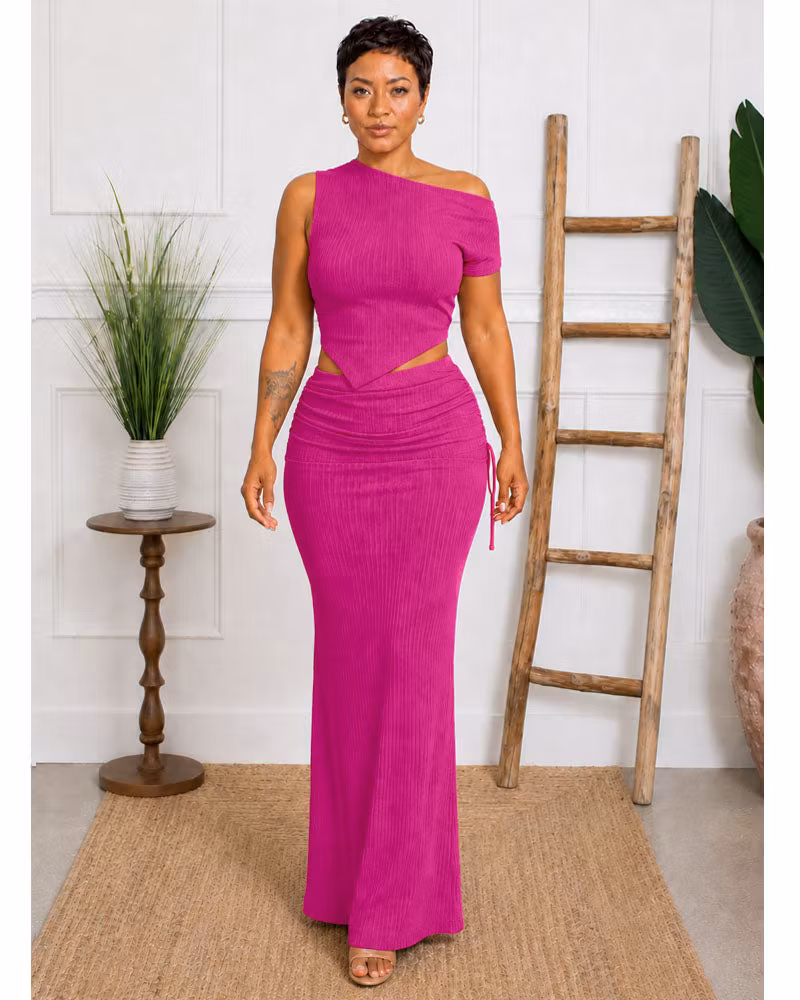 Asymmetrical Crop Tee & Mermaid Skirt Set - cutemingle