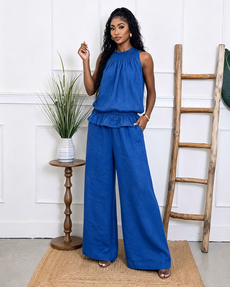 Solea Ruffle Linen Pants Set - cutemingle