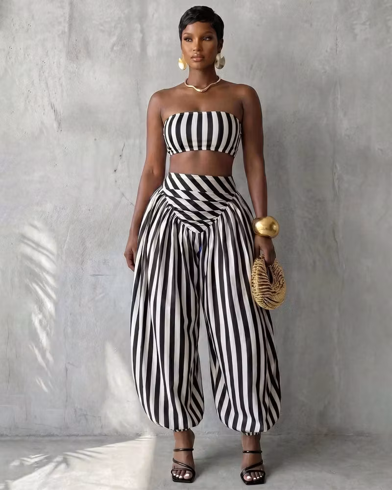 Center Stage Striped Balloon Pant Set - cutemingle