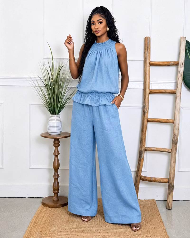 Solea Ruffle Linen Pants Set - cutemingle