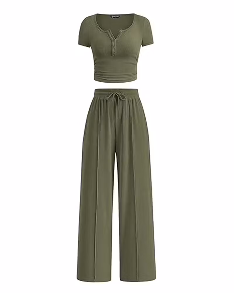 Easy Hours Button-Top Pant Set - cutemingle