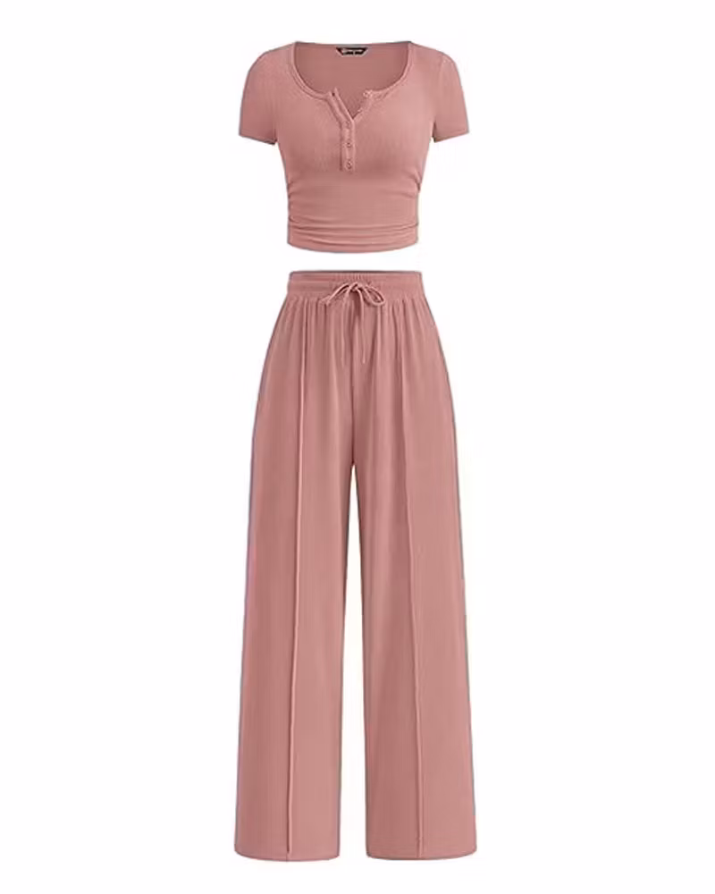 Easy Hours Button-Top Pant Set - cutemingle