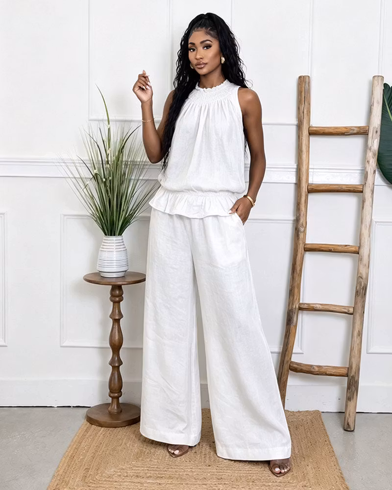 Solea Ruffle Linen Pants Set - cutemingle