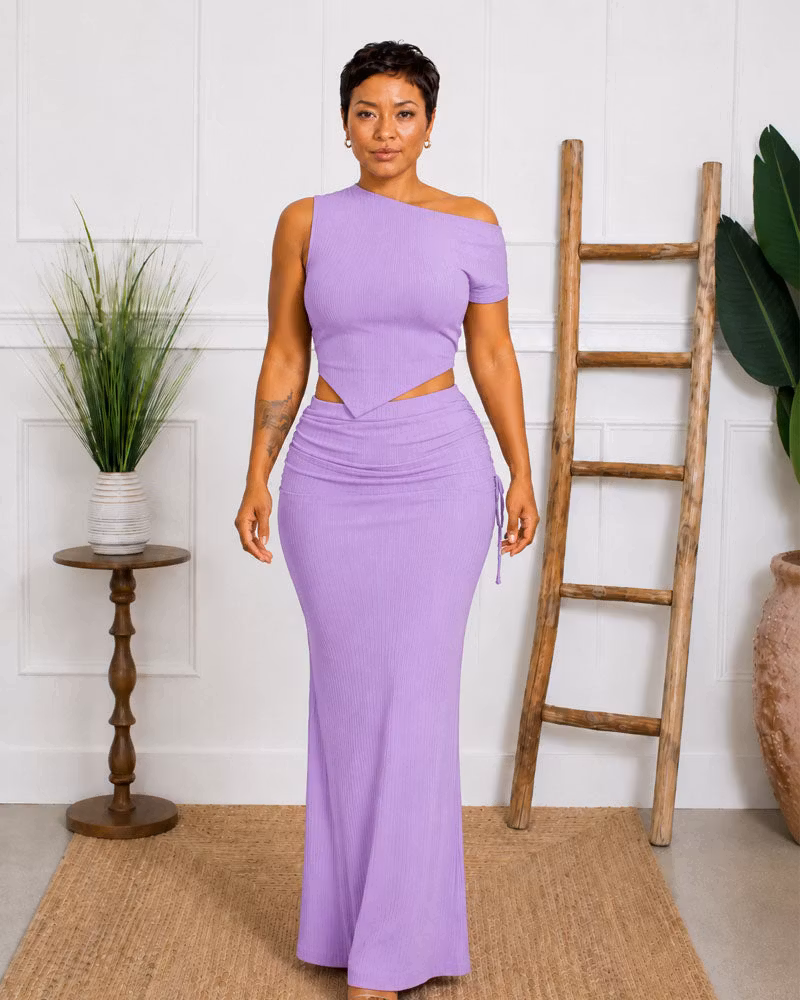 Asymmetrical Crop Tee & Mermaid Skirt Set - cutemingle