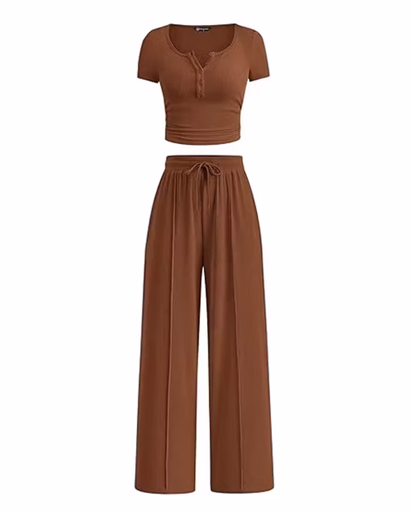 Easy Hours Button-Top Pant Set - cutemingle