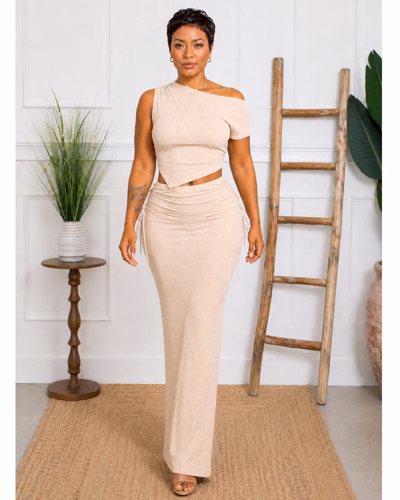 Asymmetrical Crop Tee & Mermaid Skirt Set - cutemingle