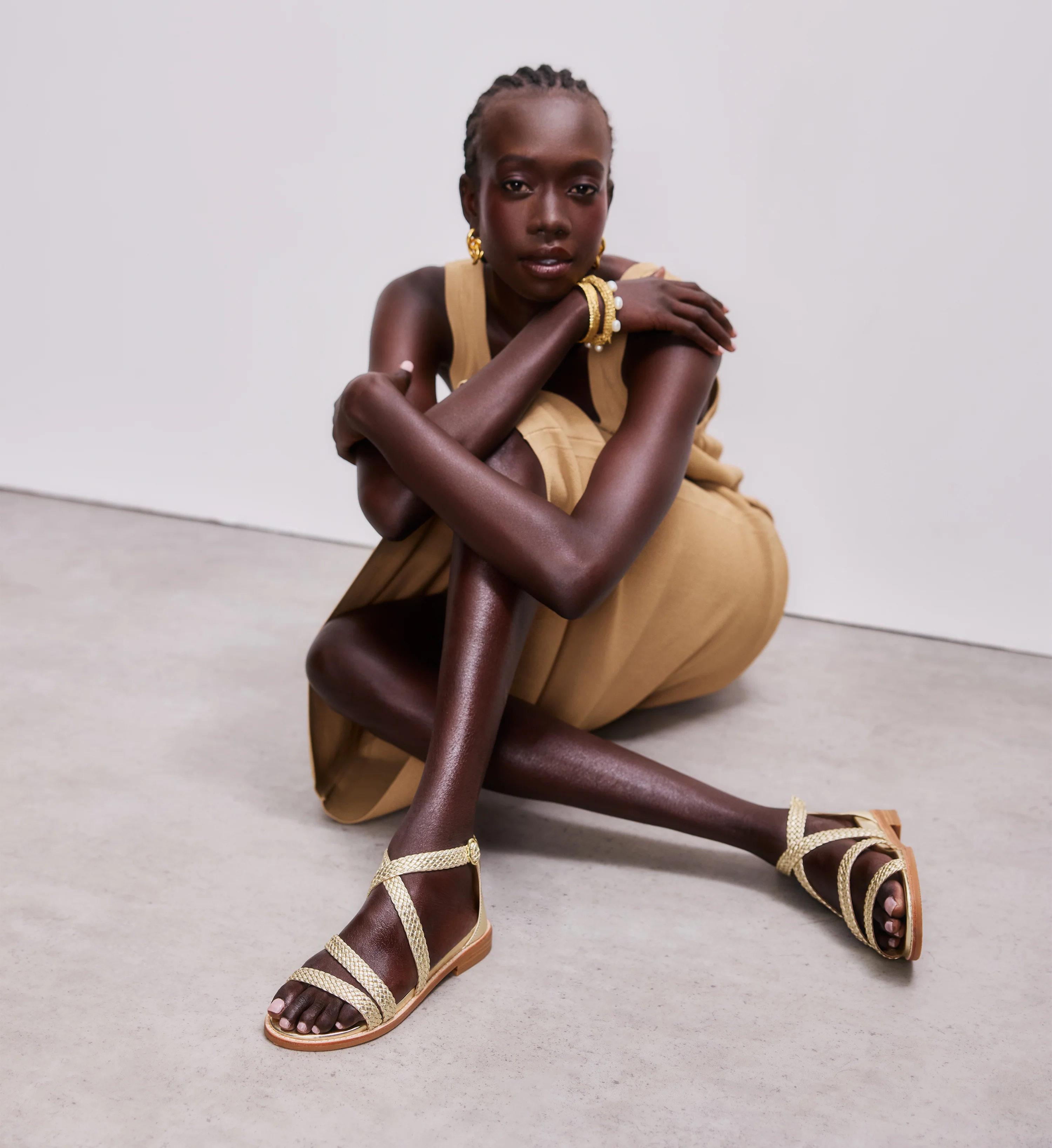 Murrelet Gold Leather Flat Sandals