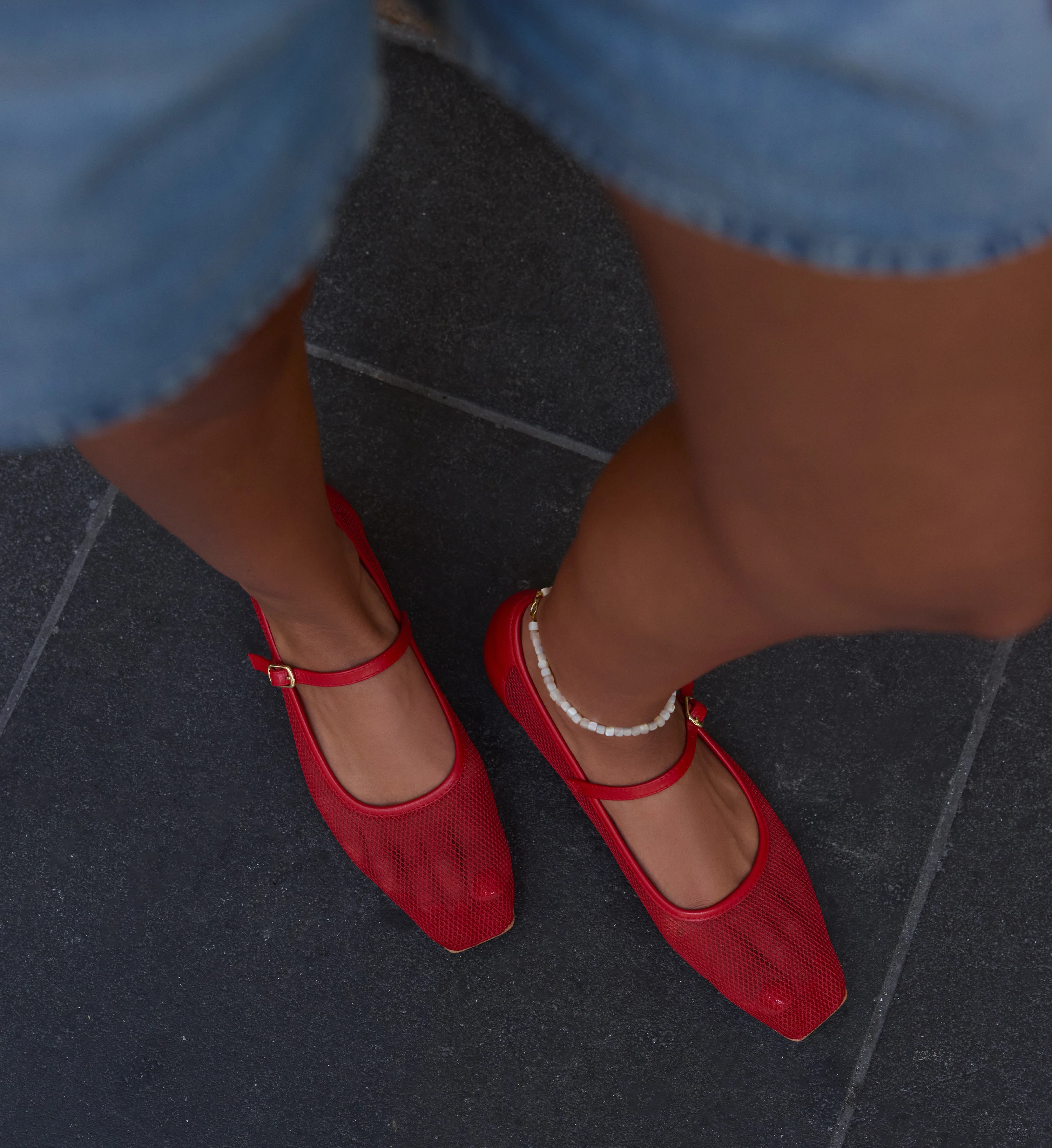 Surfbird Lipstick Red Leather & Mesh Ballet Flats