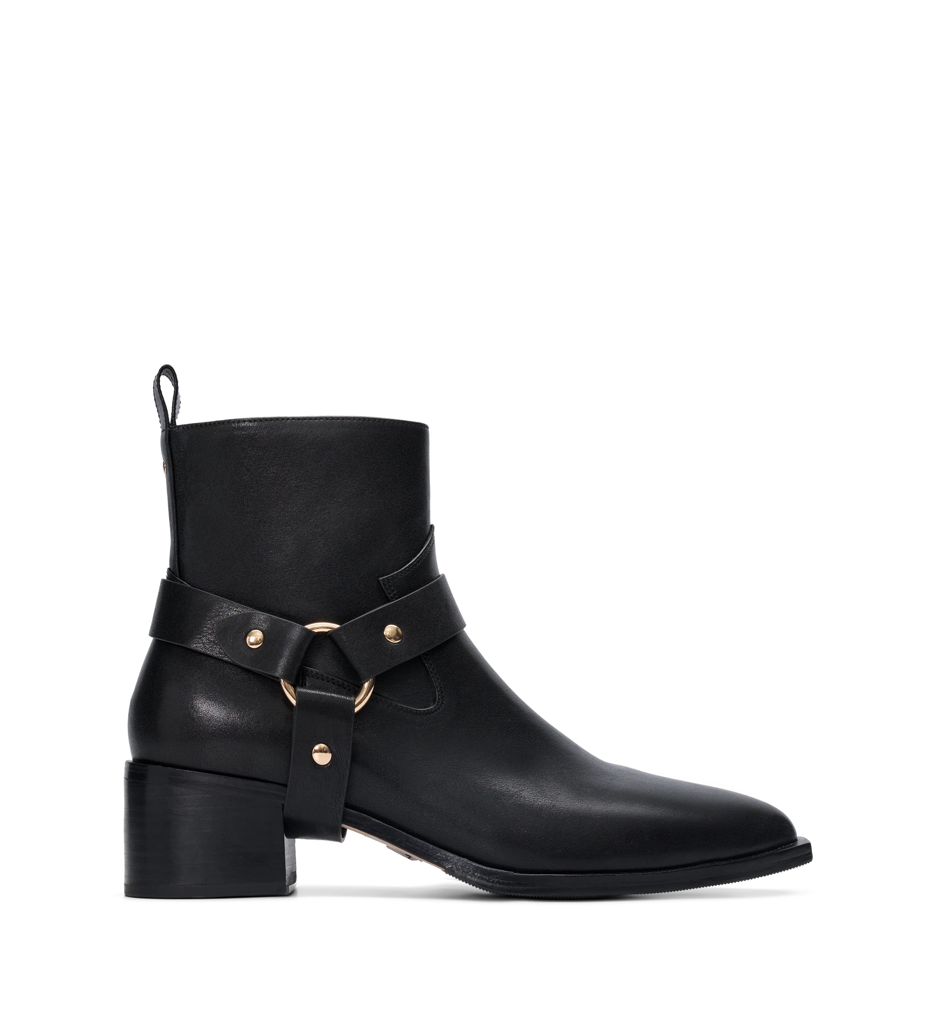 Daggerbill Black Leather & Hardware Heeled Boots