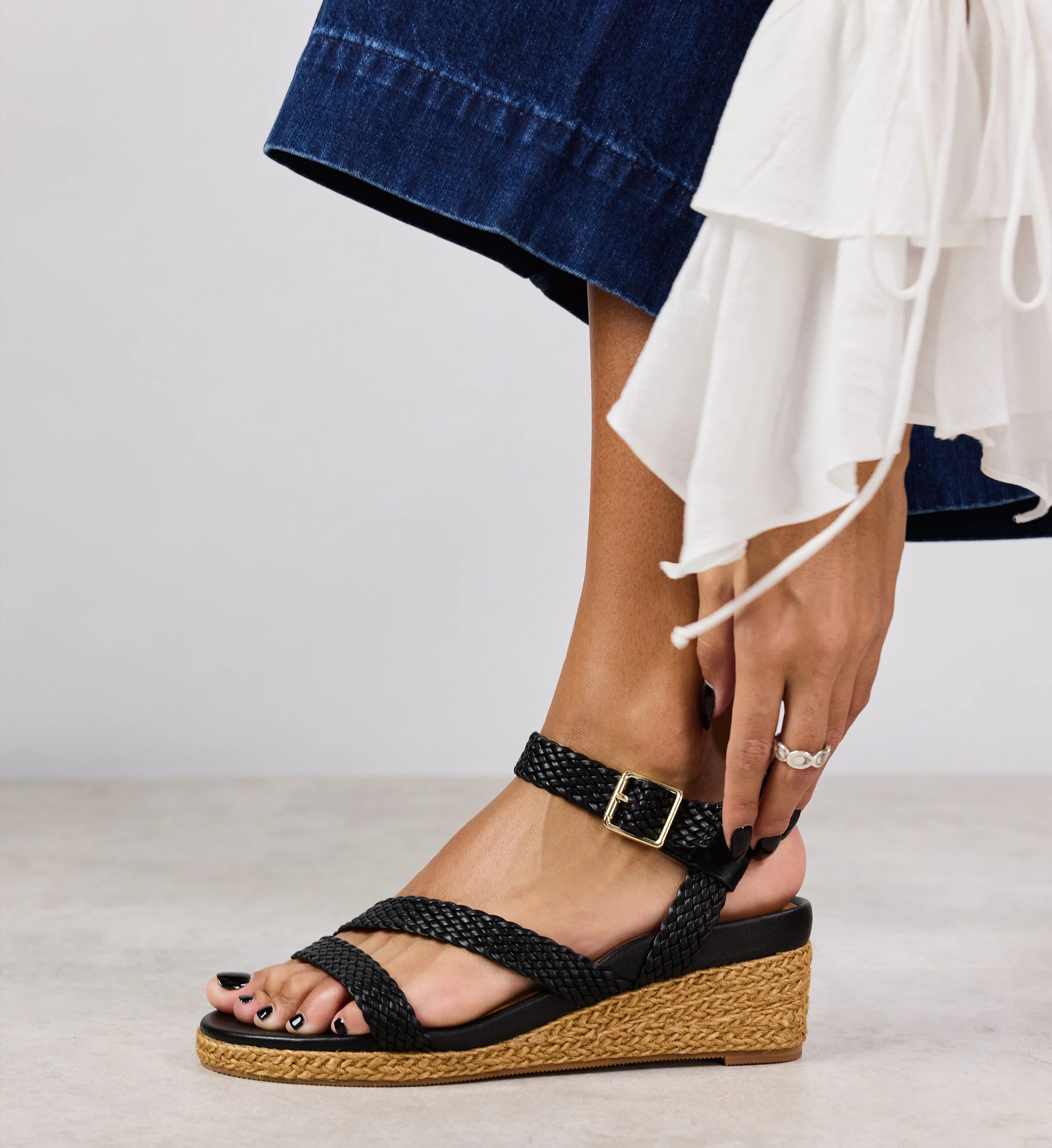 Gibberbird Black Woven Leather Wedges