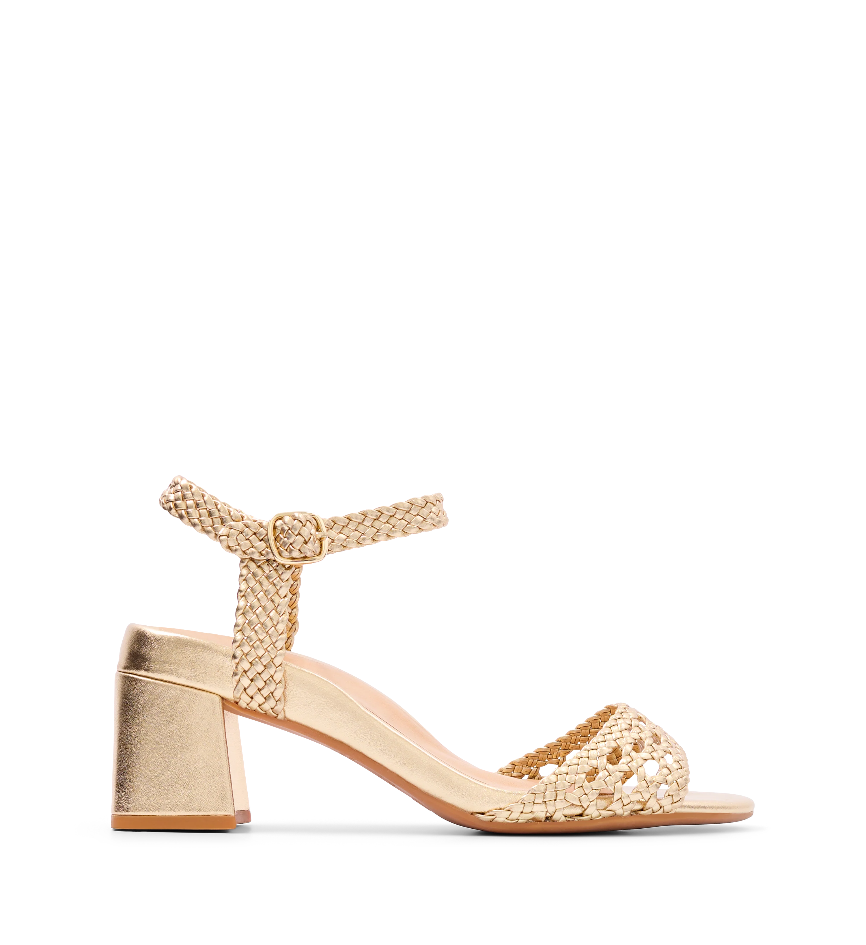 Geomalia Gold Leather Low Heels