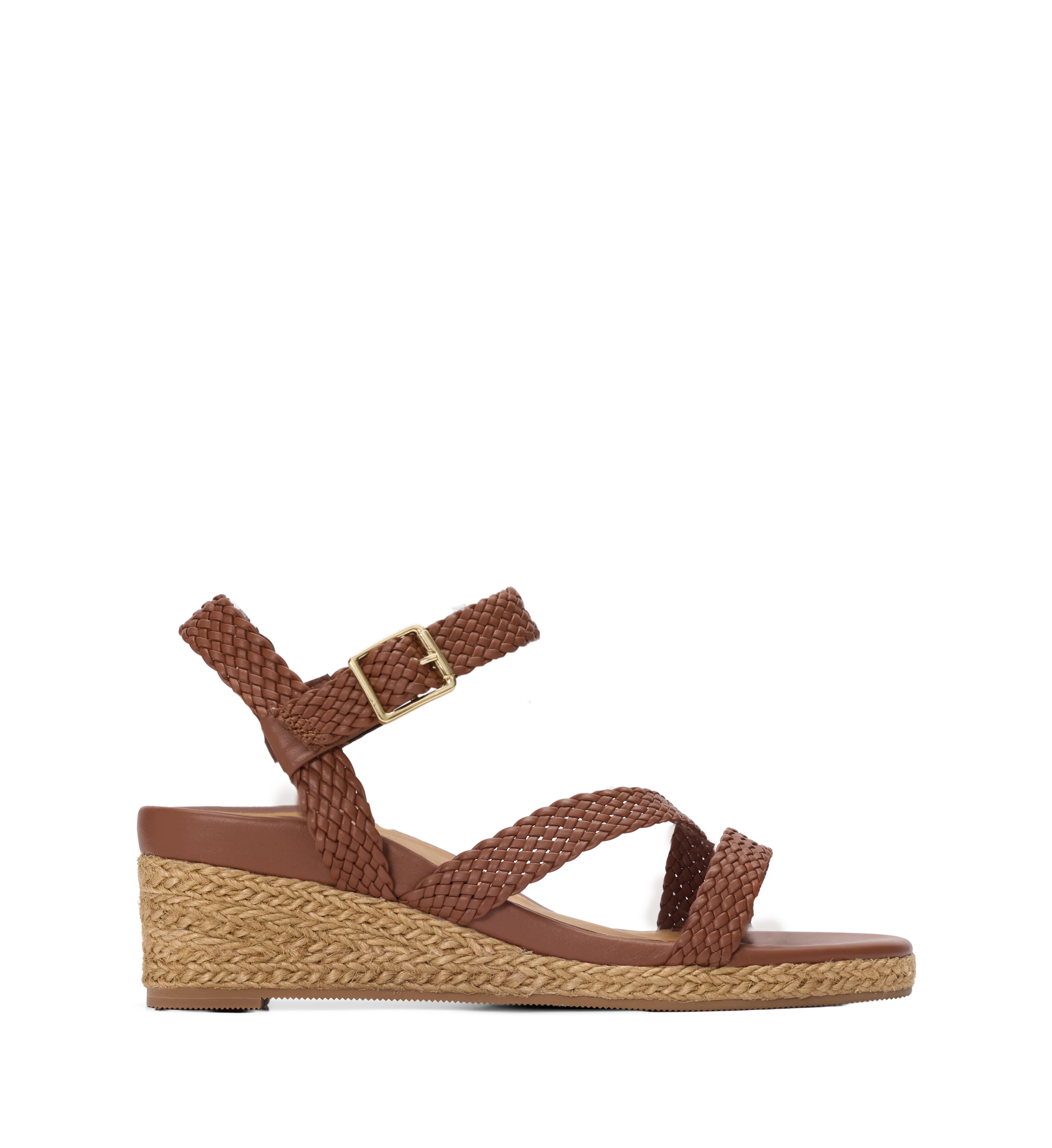 Gibberbird Dark Tan Woven Leather Wedges