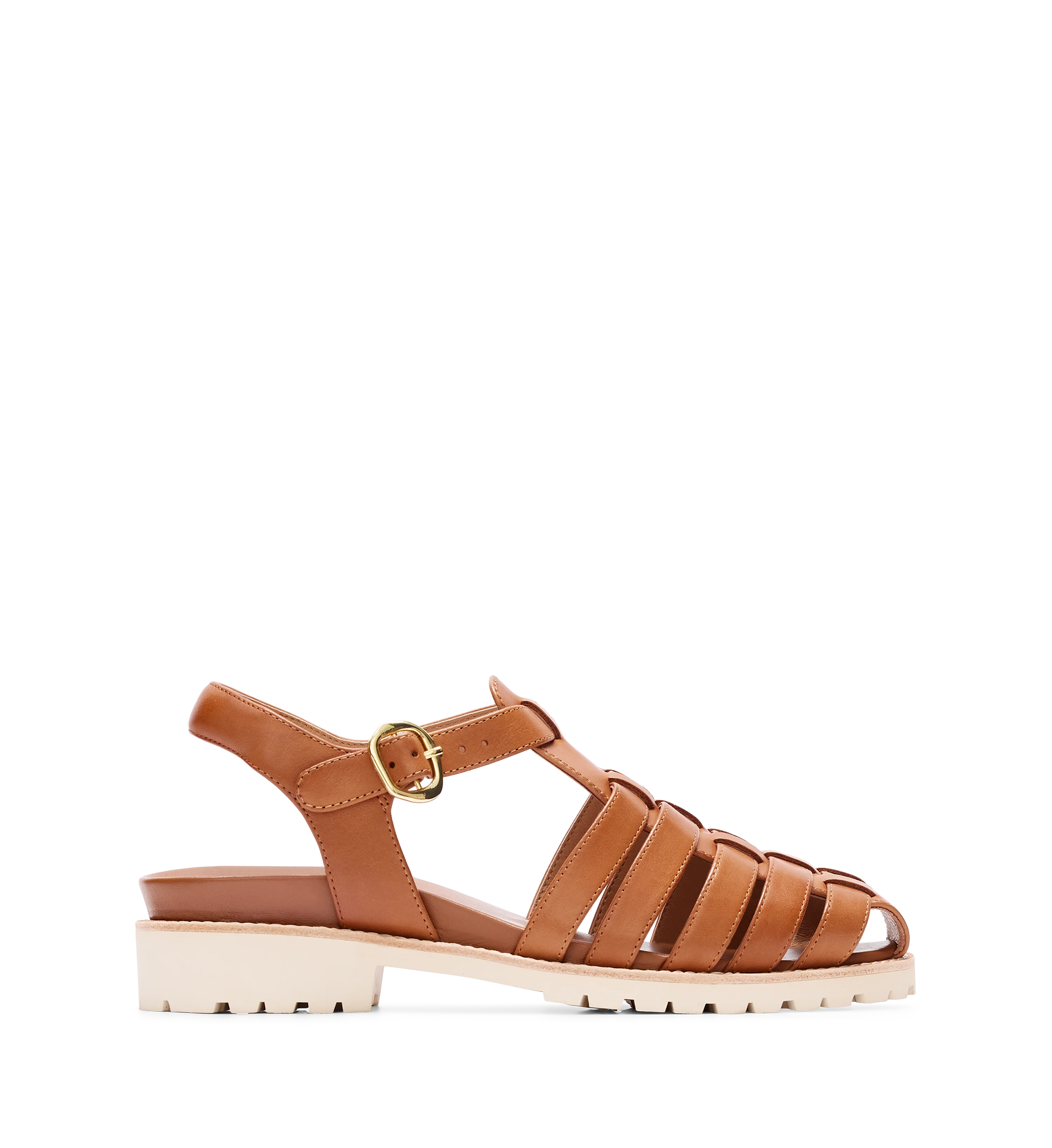 Bittern Tan Leather Flat Sandals