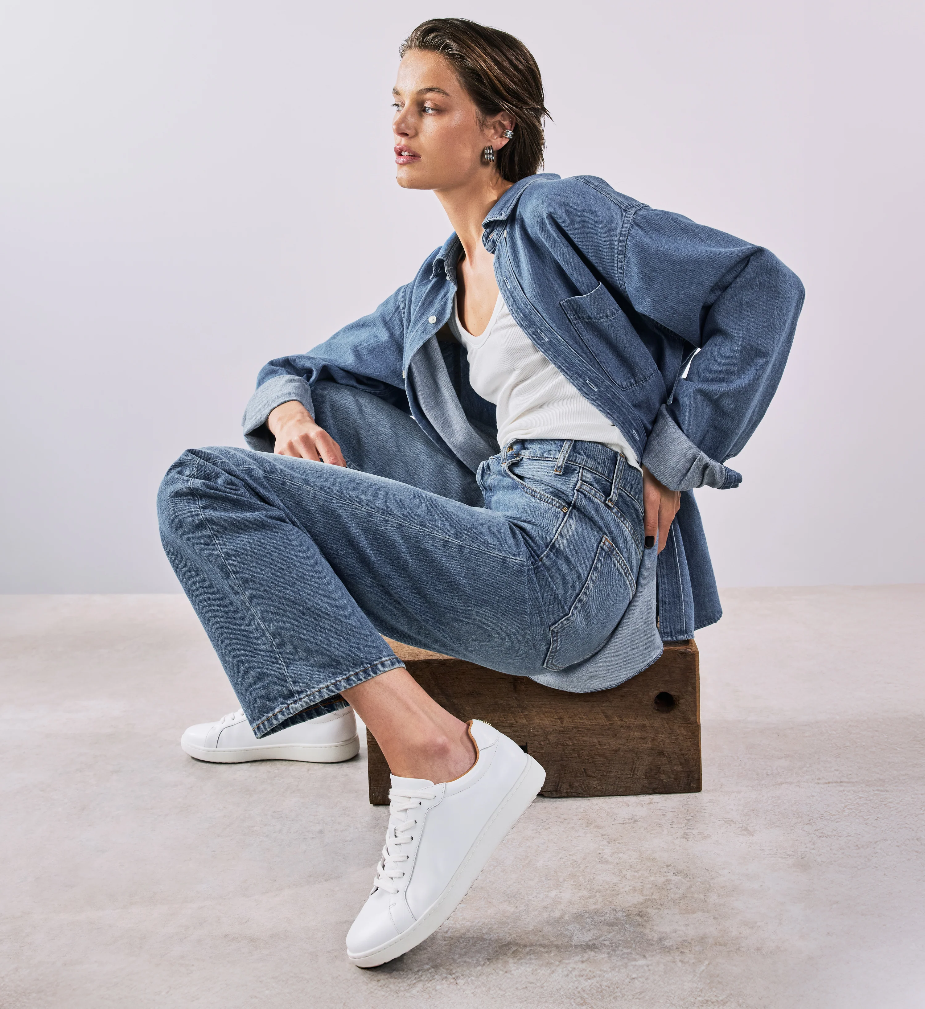 Whimbrel White Leather & Gold Star Sneakers