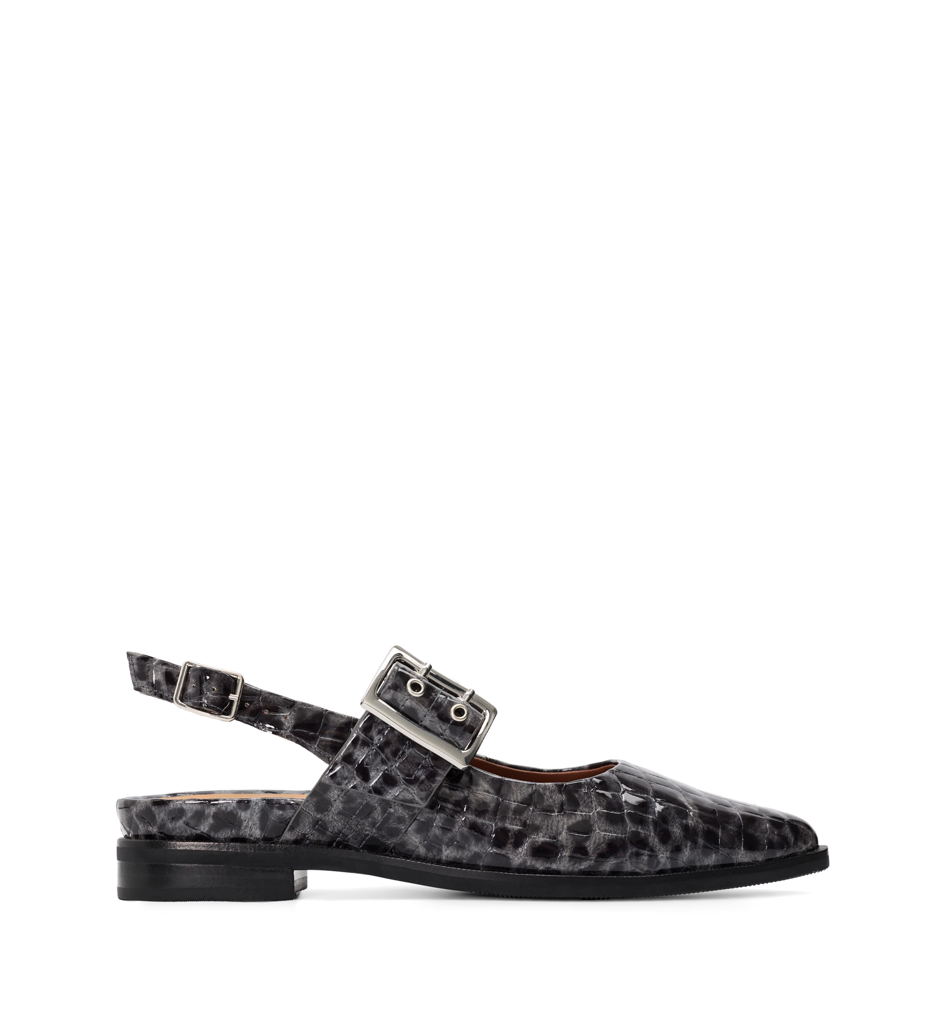 Sunbeam Smoke Grey Croc Emboss Patent Leather Flats