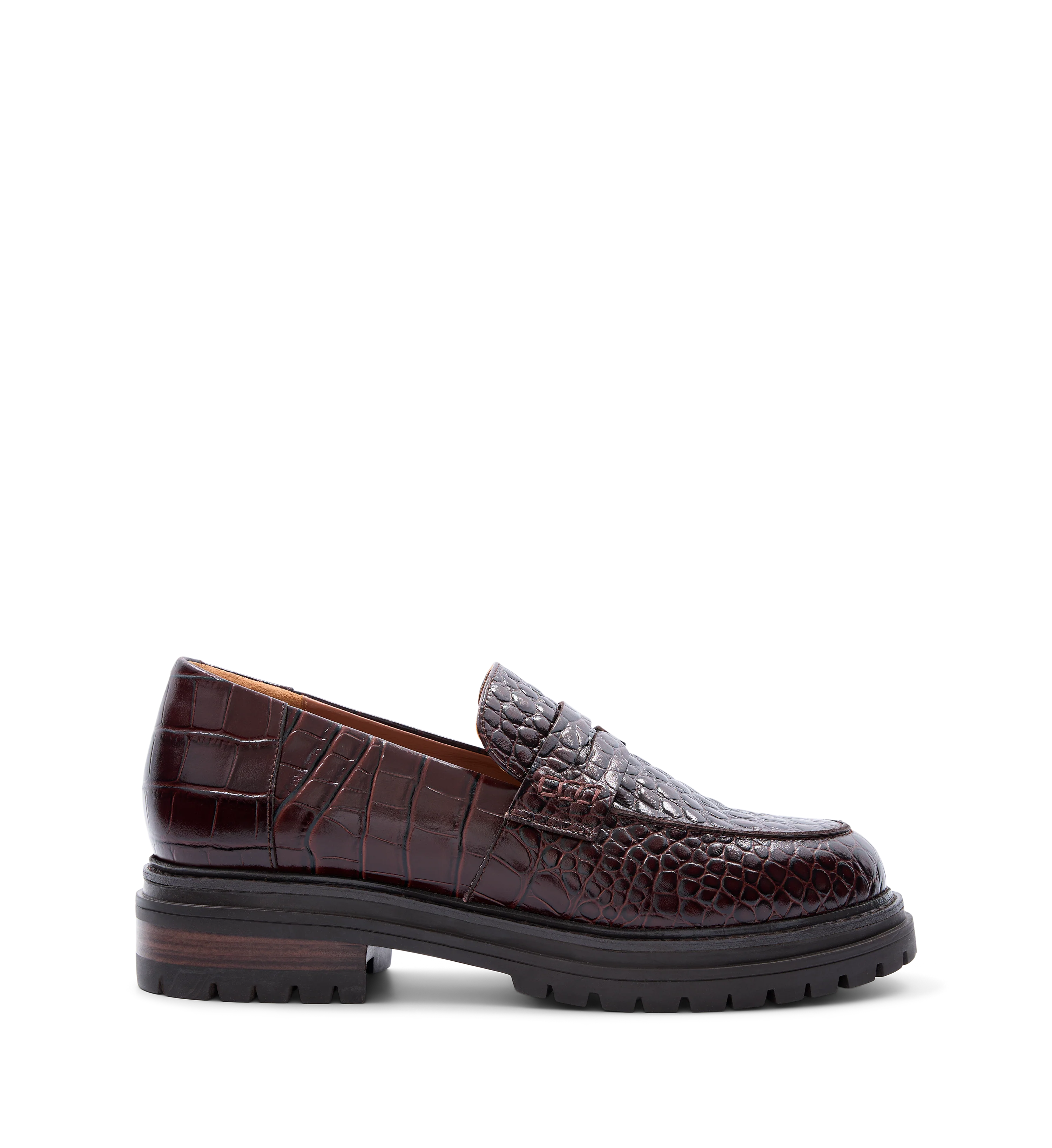 Wedgebill Mahogany Brown Croc Emboss Leather Loafers