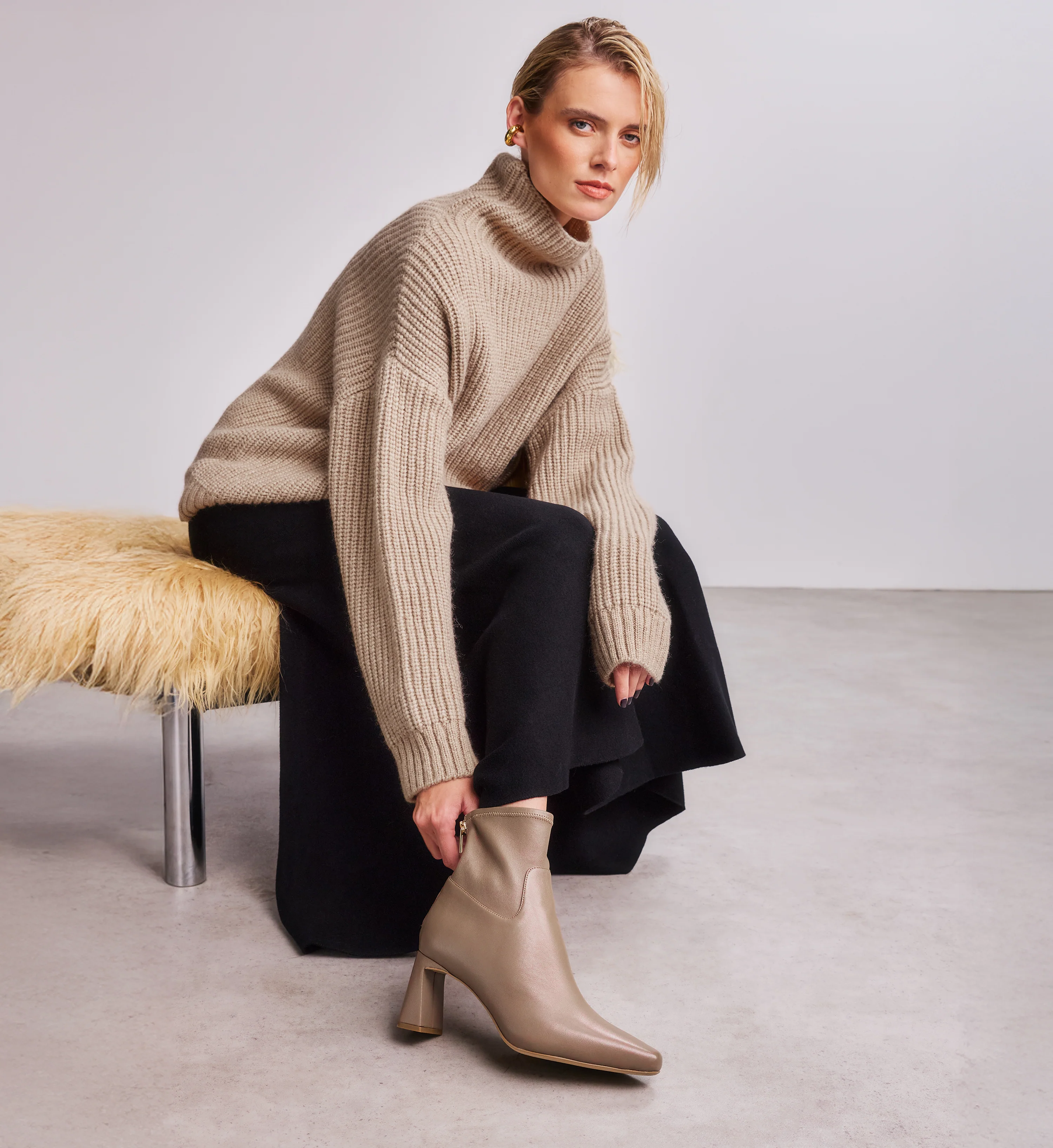 Rockfinch Mushroom Leather Heeled Boots