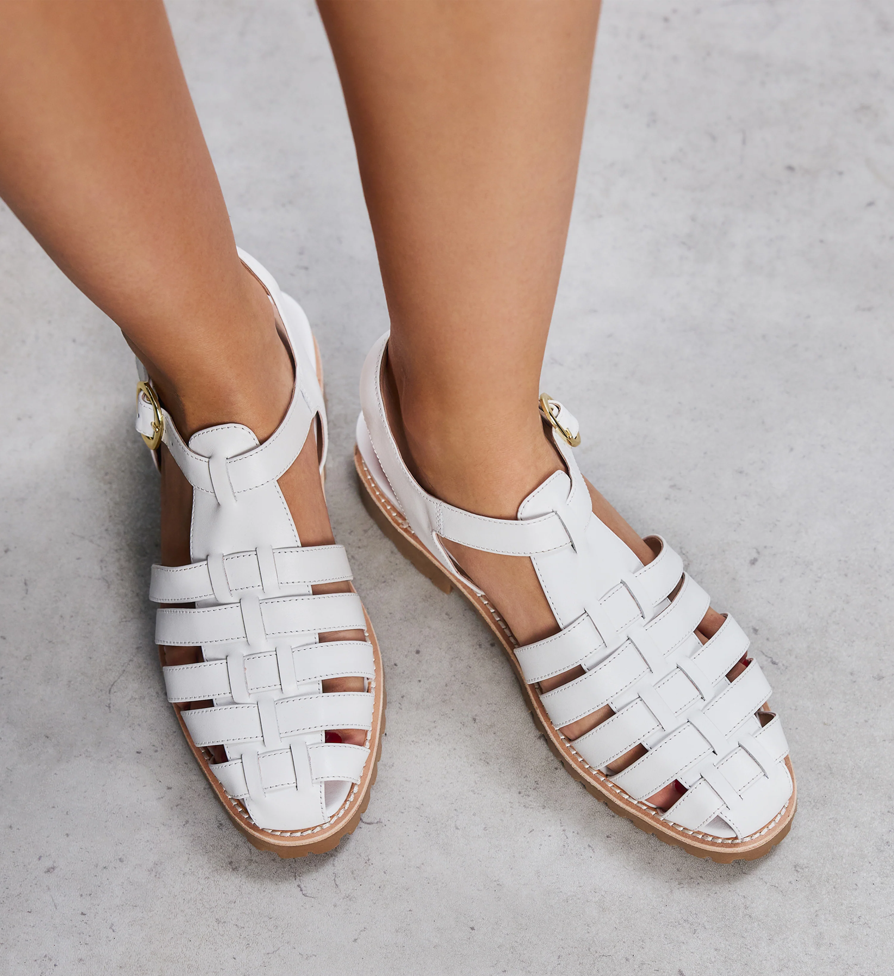 Bittern White Leather Chunky Sandals