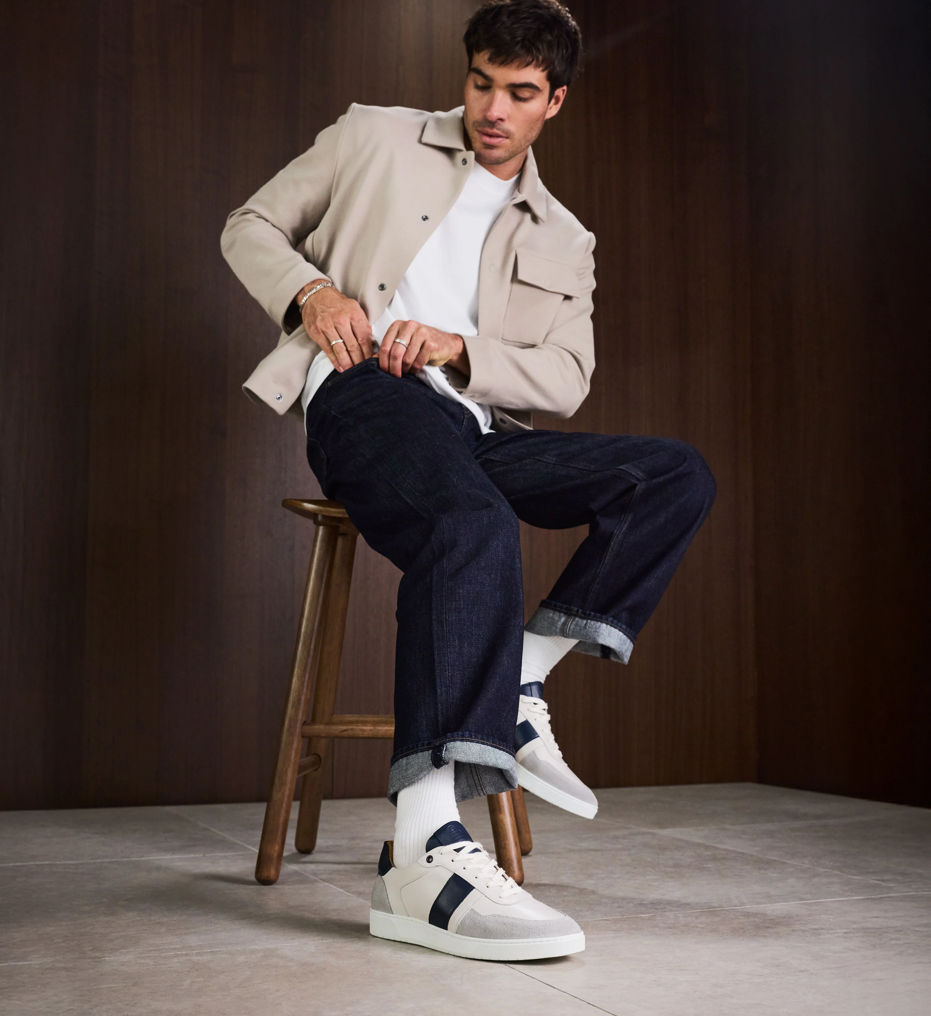 Caesium Ecru & Navy Leather Men's Sneakers