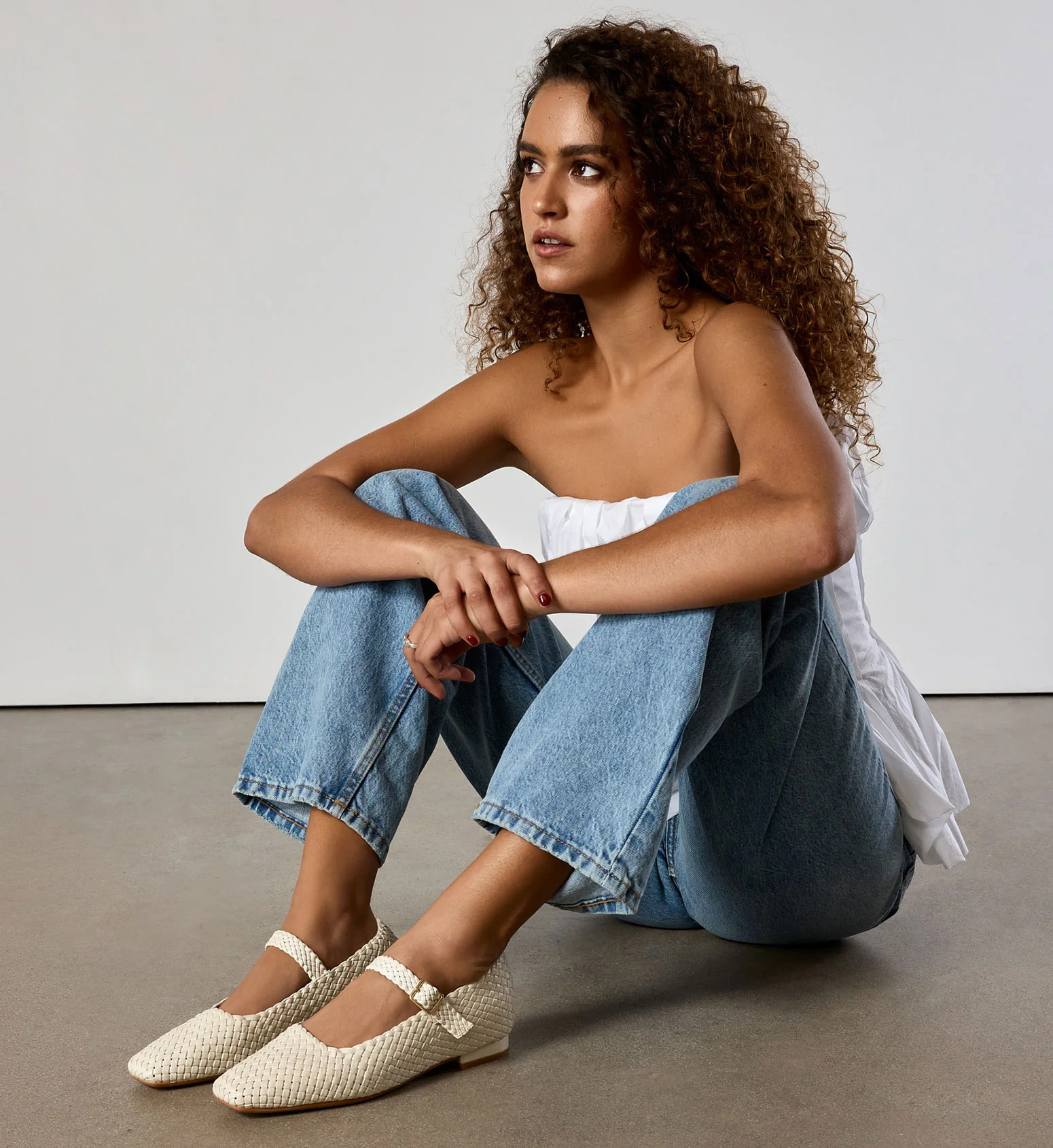 Surfbird Off White Woven Leather Ballet Flats