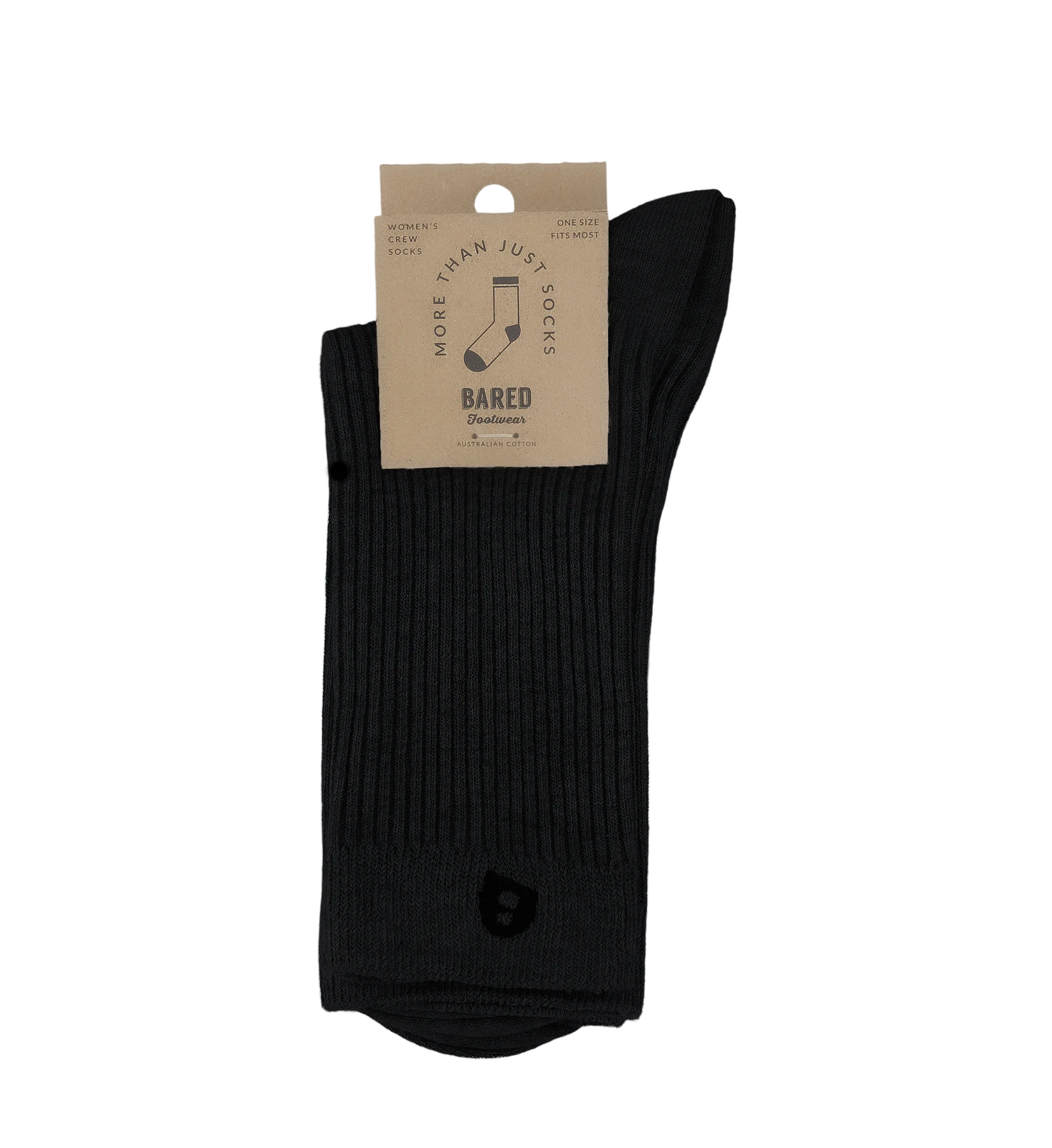 Womens Crew Socks 2Pk Black Cotton Blend Socks