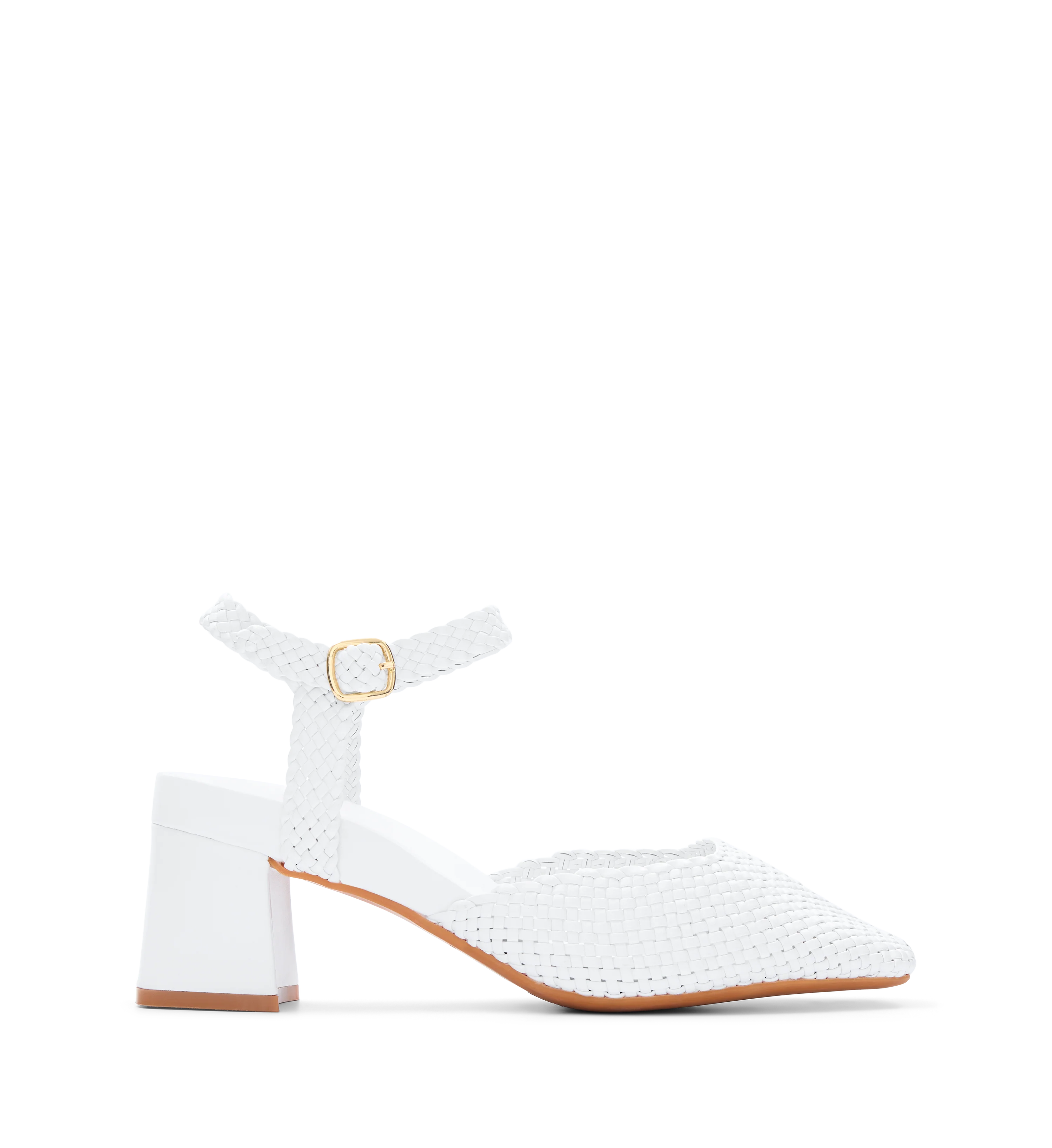 Nighthawk White Leather Low Heels