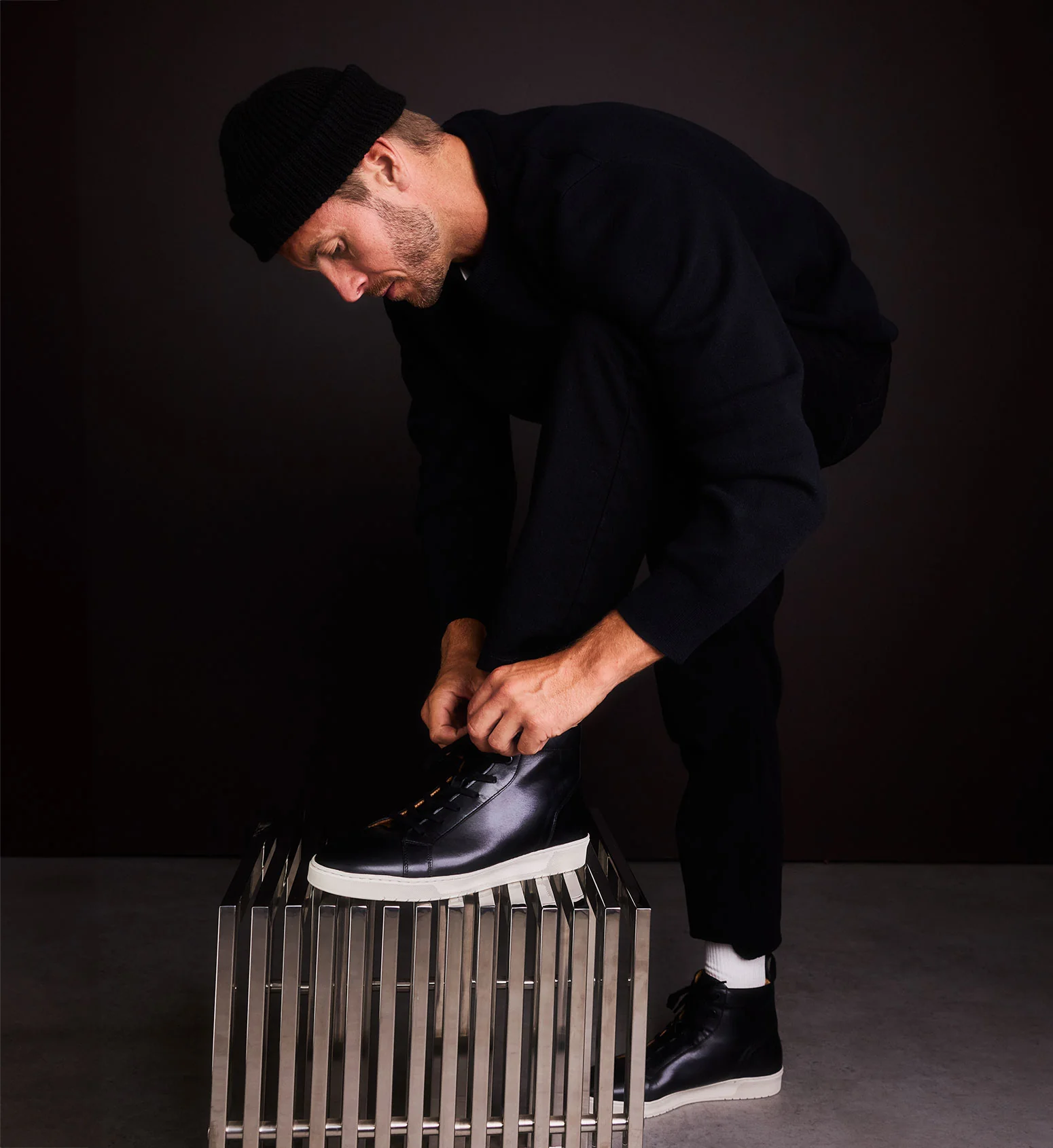 Astatine Black Leather Men's Sneakers