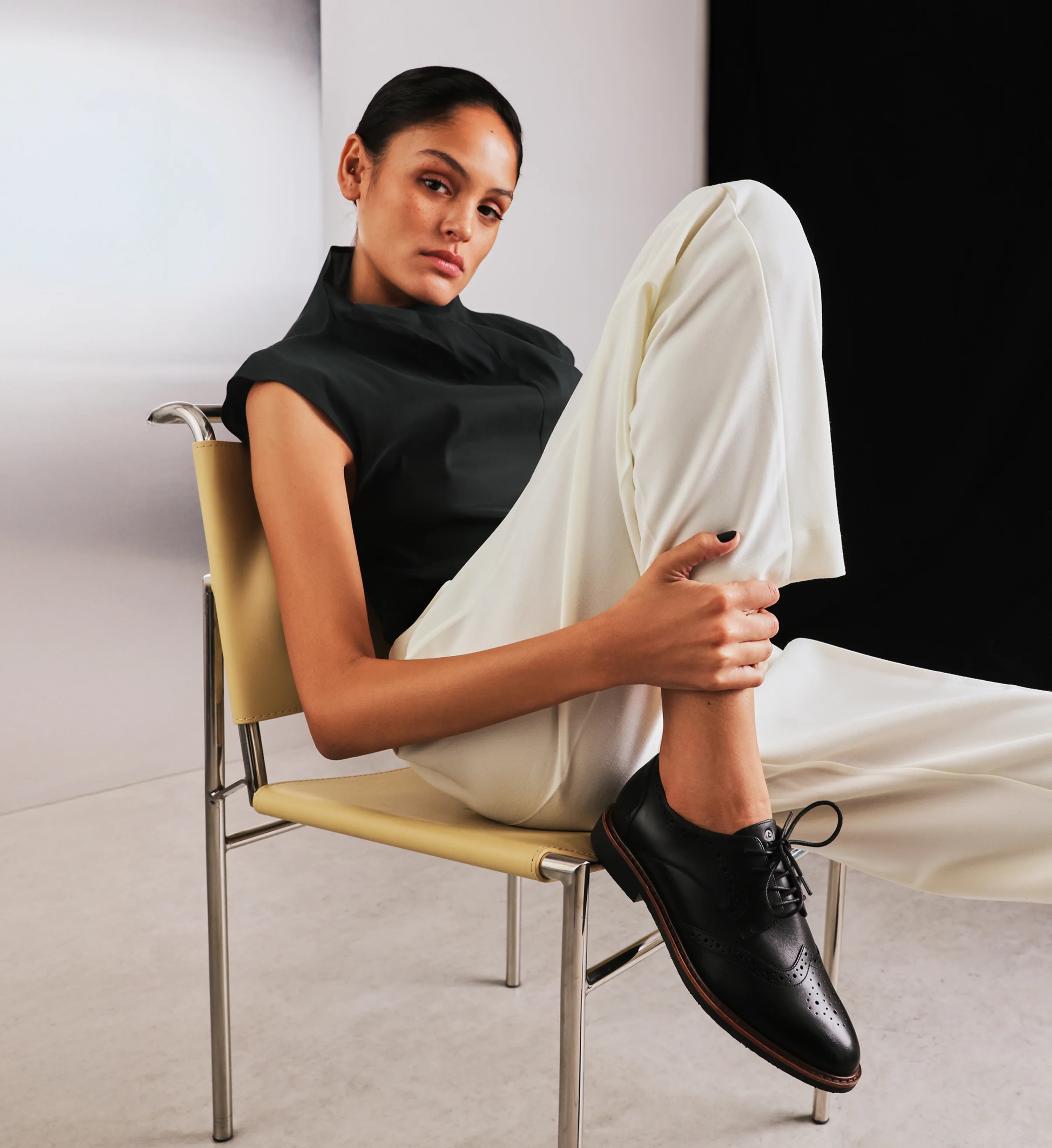 Astrapia Black Leather Lace Up Flats