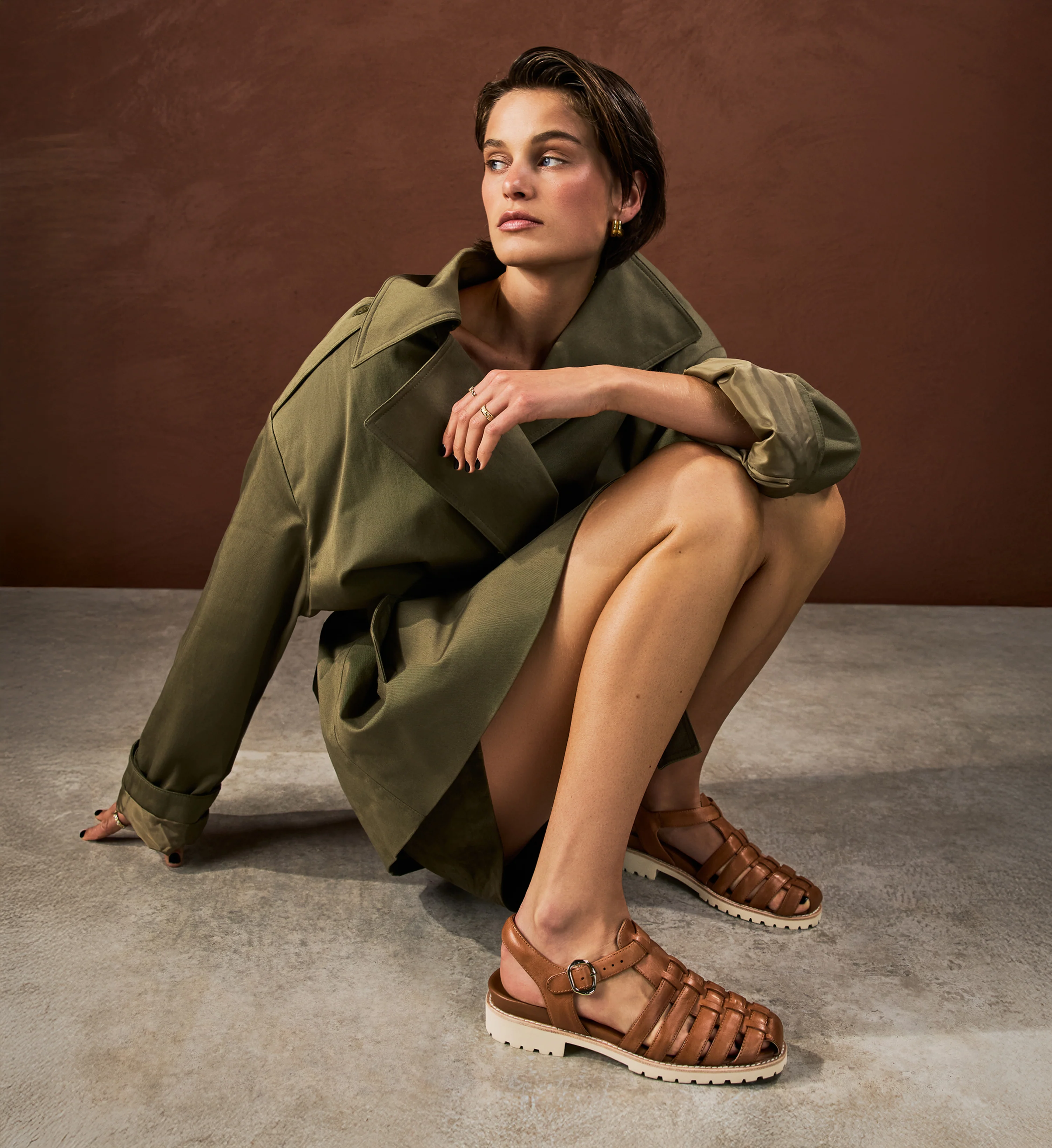 Bittern Tan Leather Flat Sandals