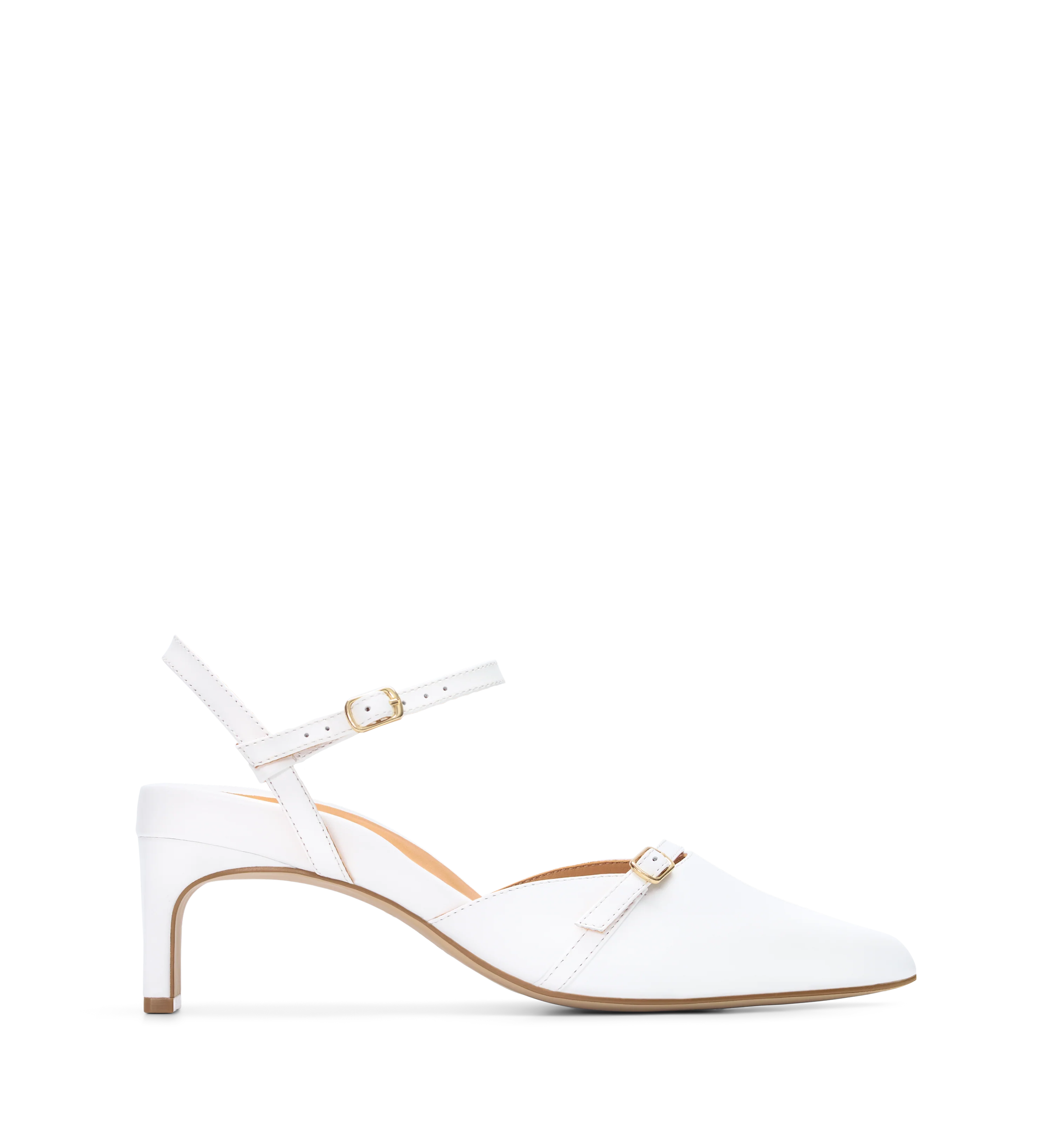 Sylph White Leather Low Heels