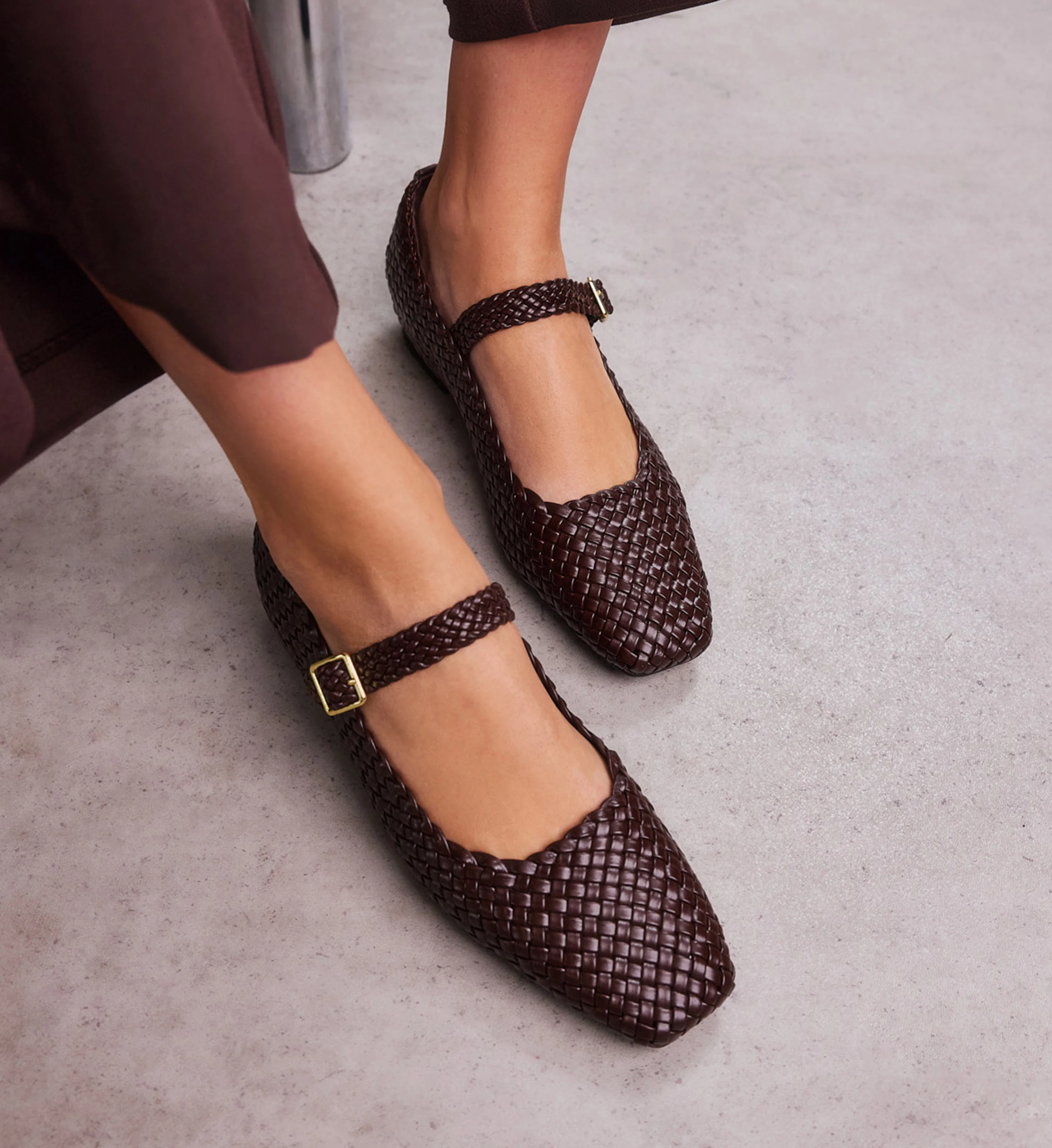 Surfbird Dark Oak Woven Leather Ballet Flats