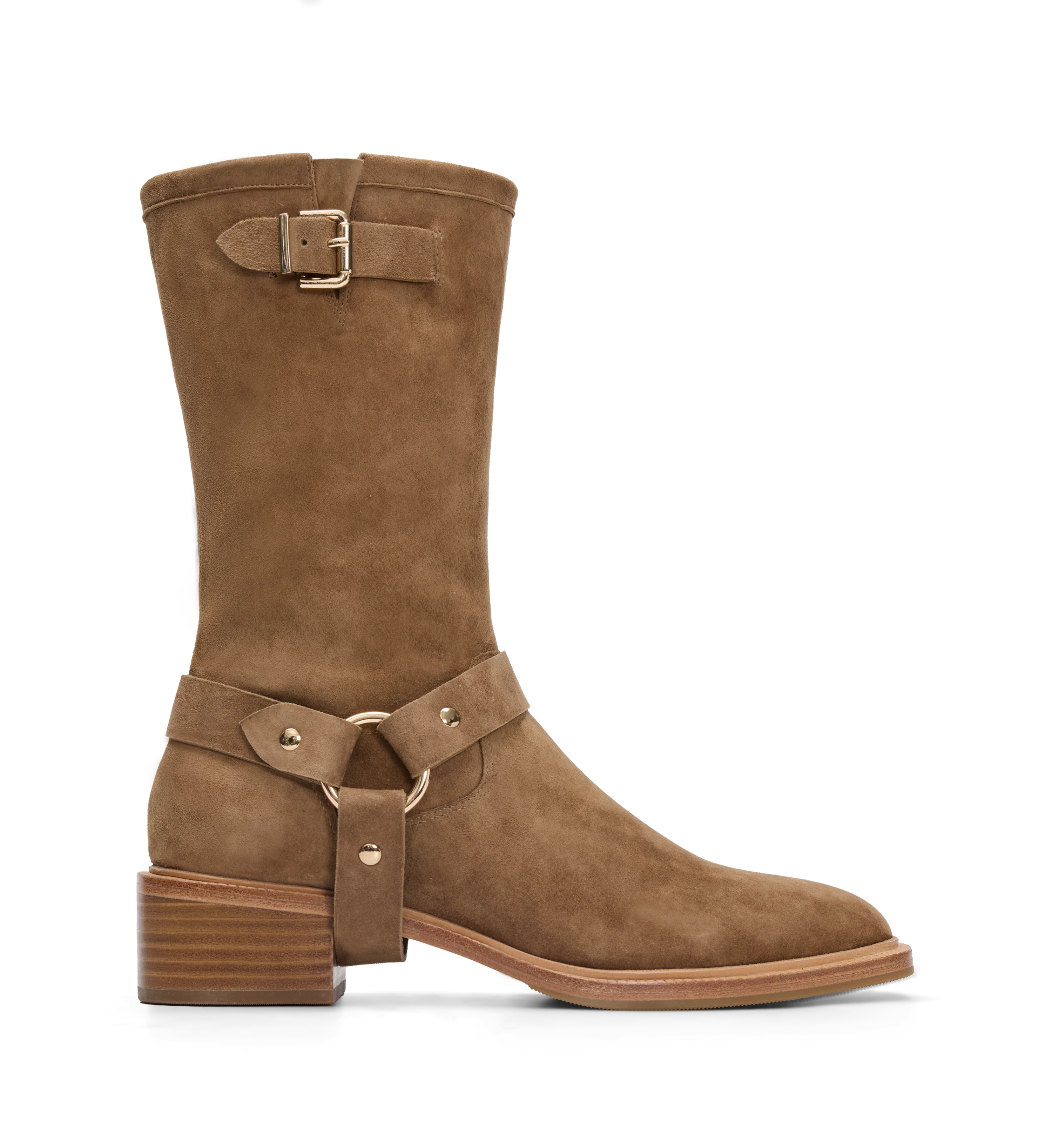 Tern Coffee Tan Suede & Hardware Heeled Boots
