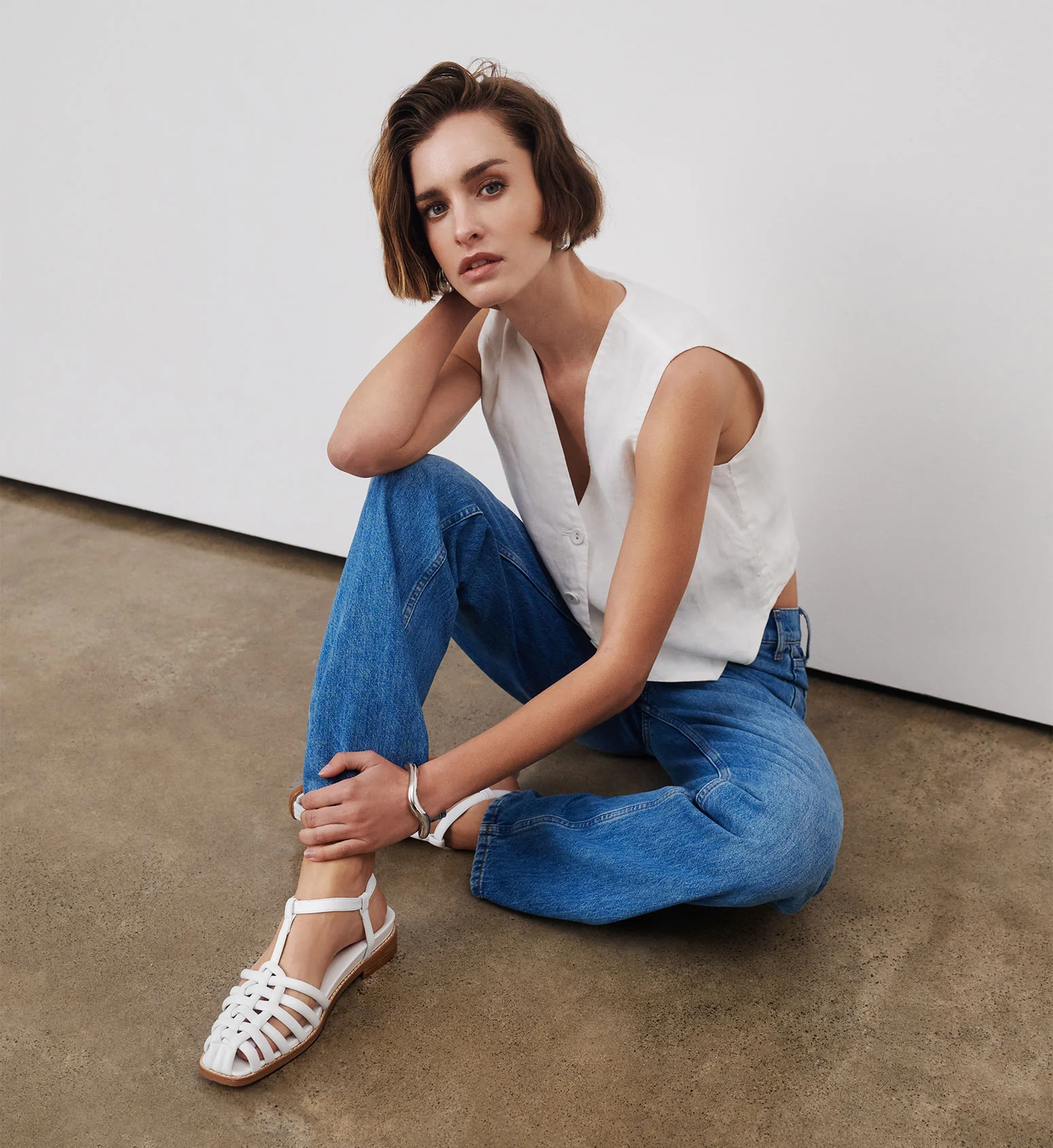 Mejiro White Leather Sandals